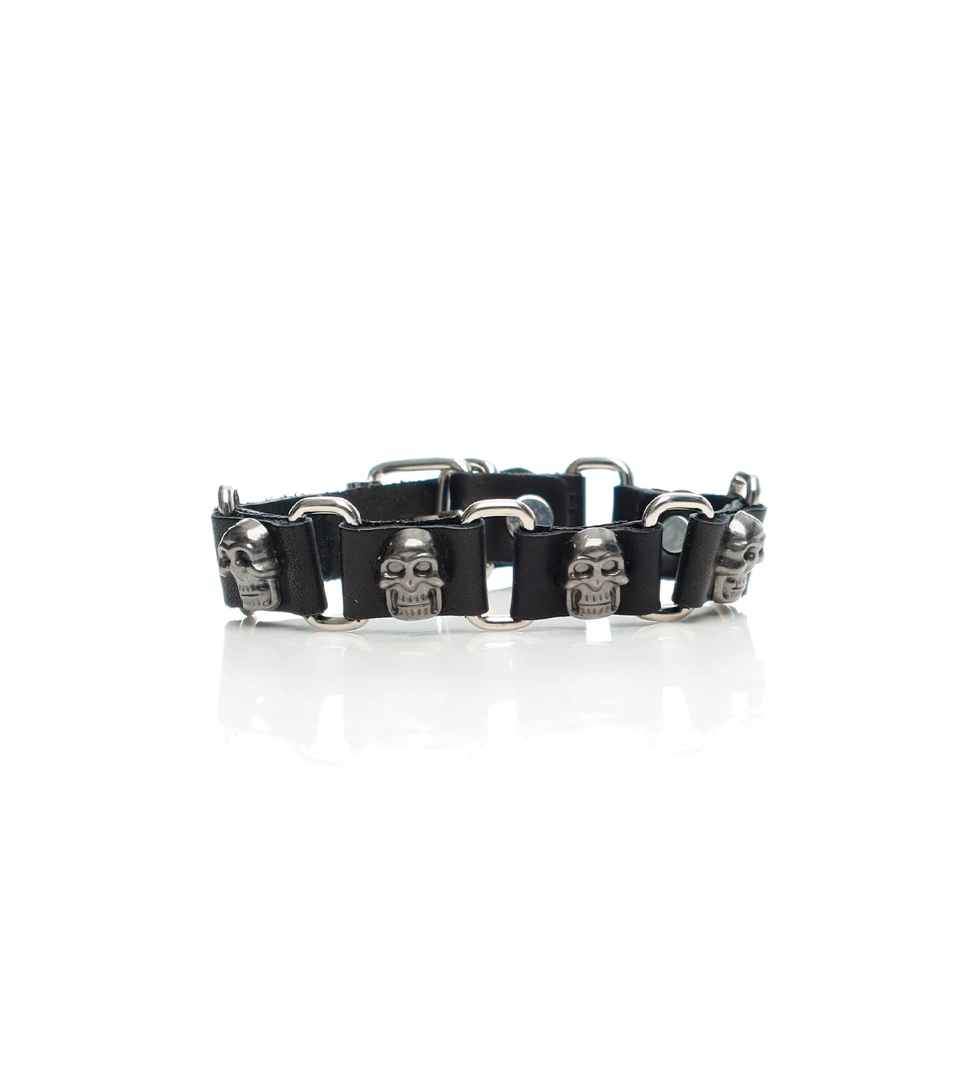 Multi Base Skull Studded PU Leather Wristband, Black/Silver