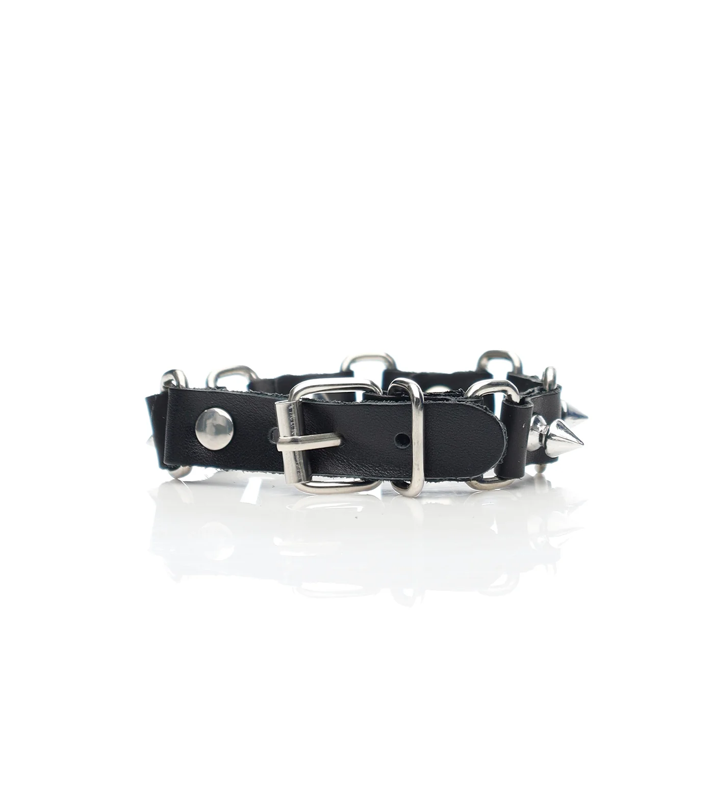Multi Base Studded PU Leather Wristband, Black/Silver - Image 2