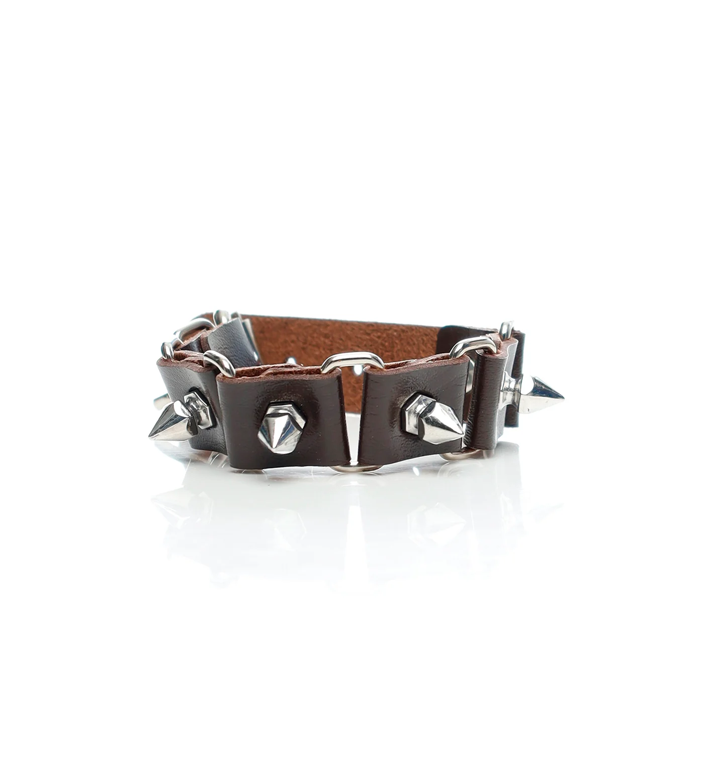 Multi Base Studded PU Leather Wristband, Brown/Silver