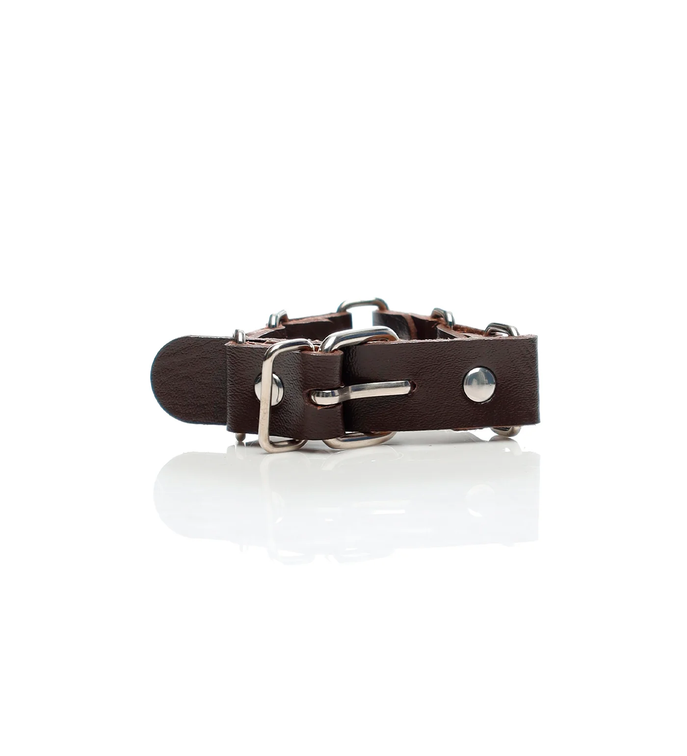 Multi Base Studded PU Leather Wristband, Brown/Silver - Image 2