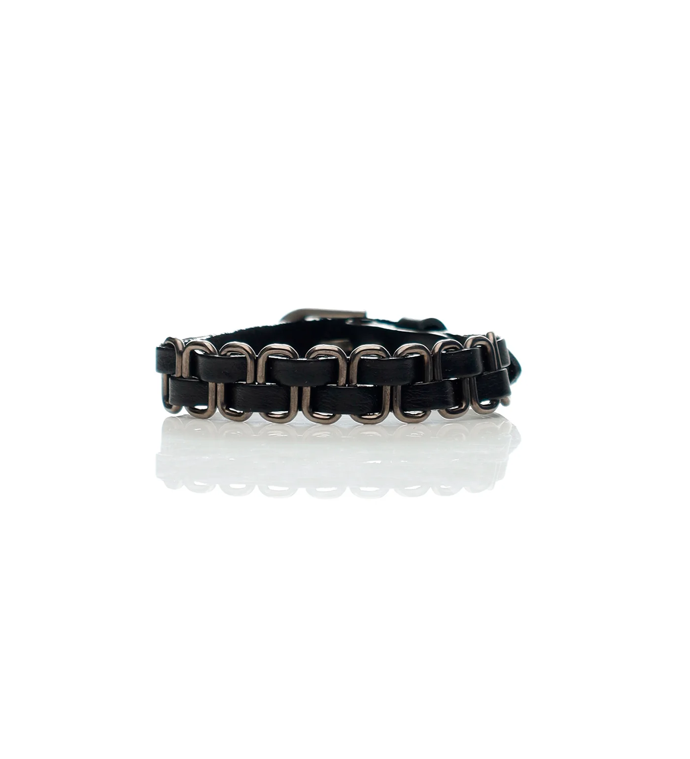 Multi Base PU Leather Wristband, Black/Silver