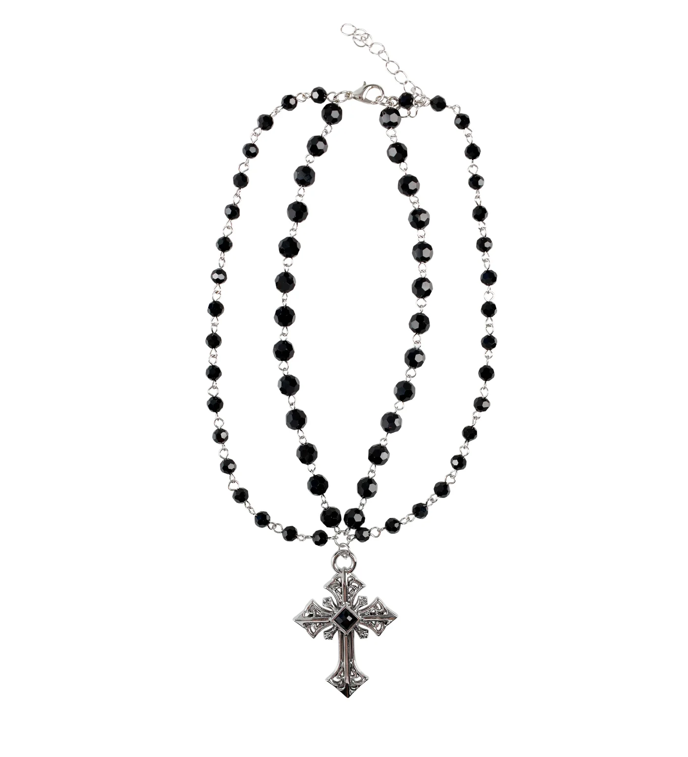 Multi Necklace W/Black Beads,Black/Silver(2A) - Image 2