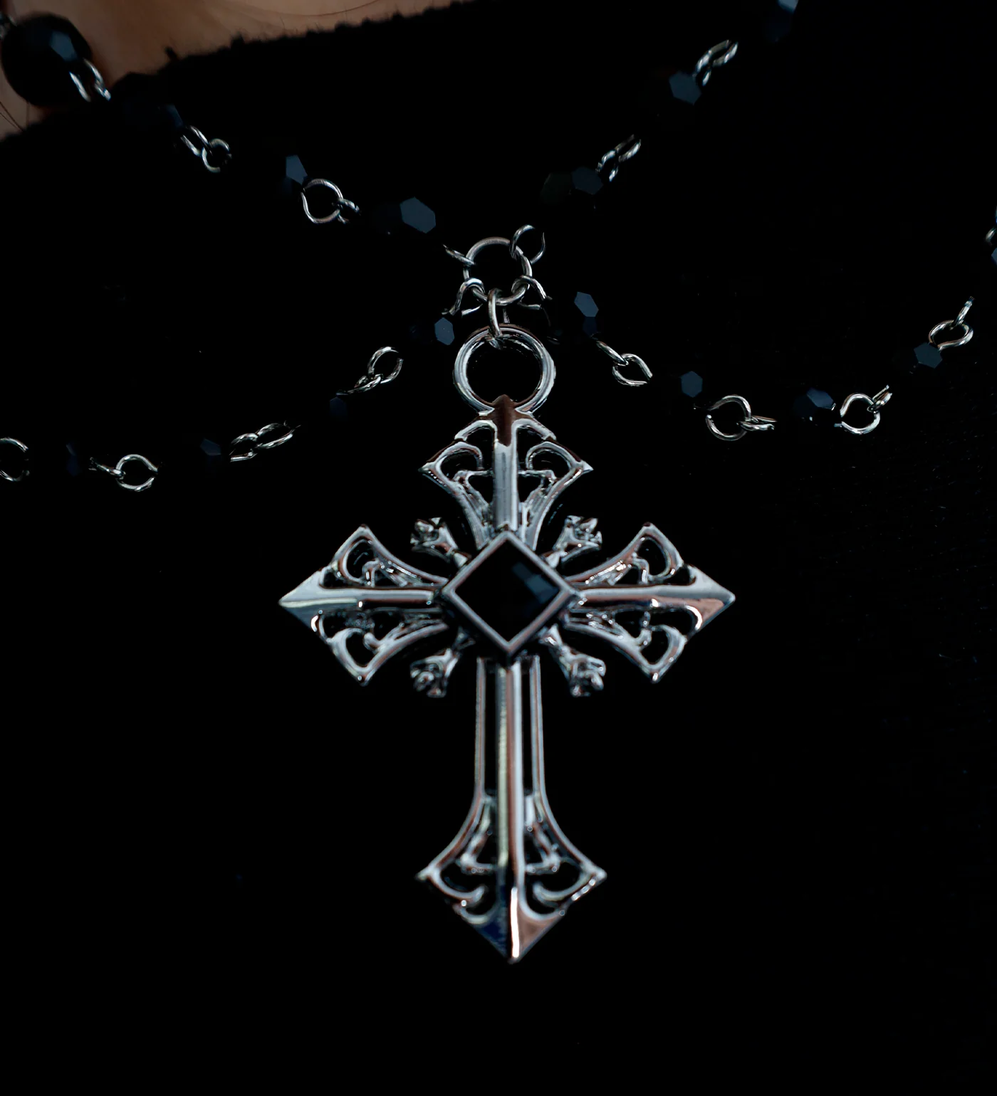 Multi Necklace W/Black Beads,Black/Silver(2A) - Image 5