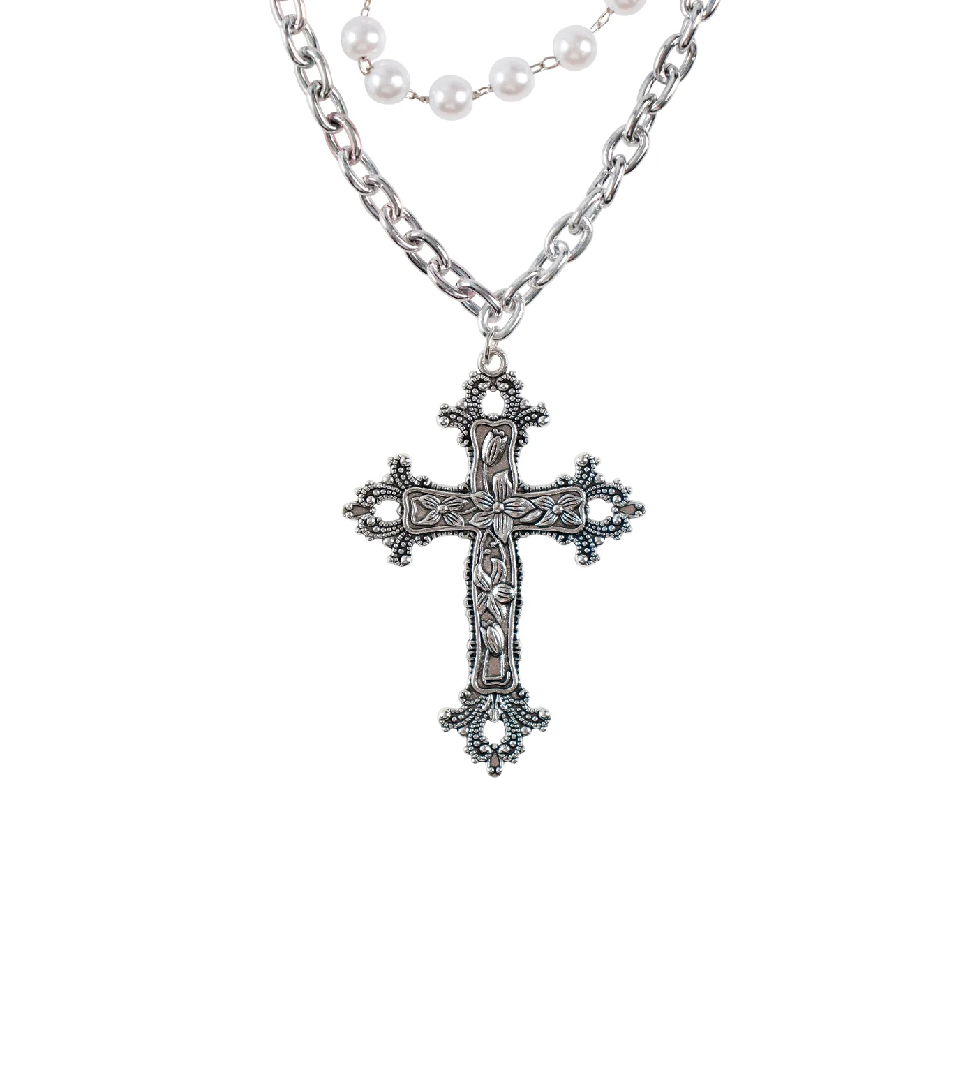 Multi Necklace W/Pearls, Silver(2A)