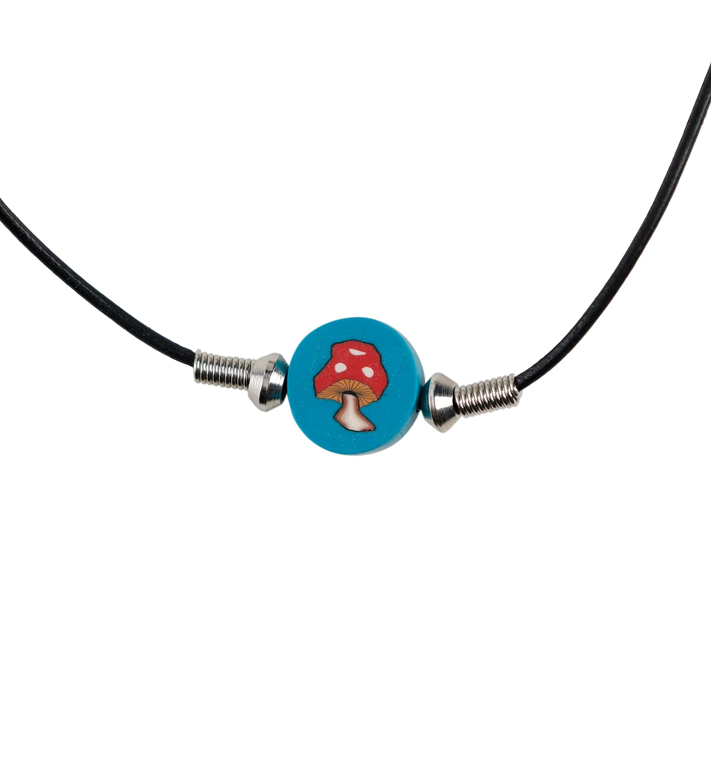 Mushroom Bead String Necklace, Black/Silver/Blue(2F)