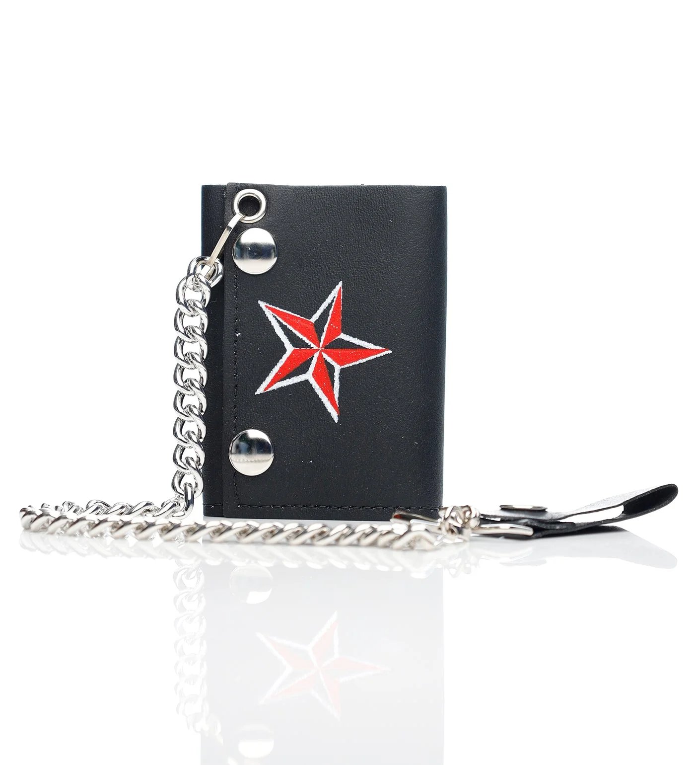 Nautical Star Tri-fold Wallet W/Chain TC304-108, Black/Red/White