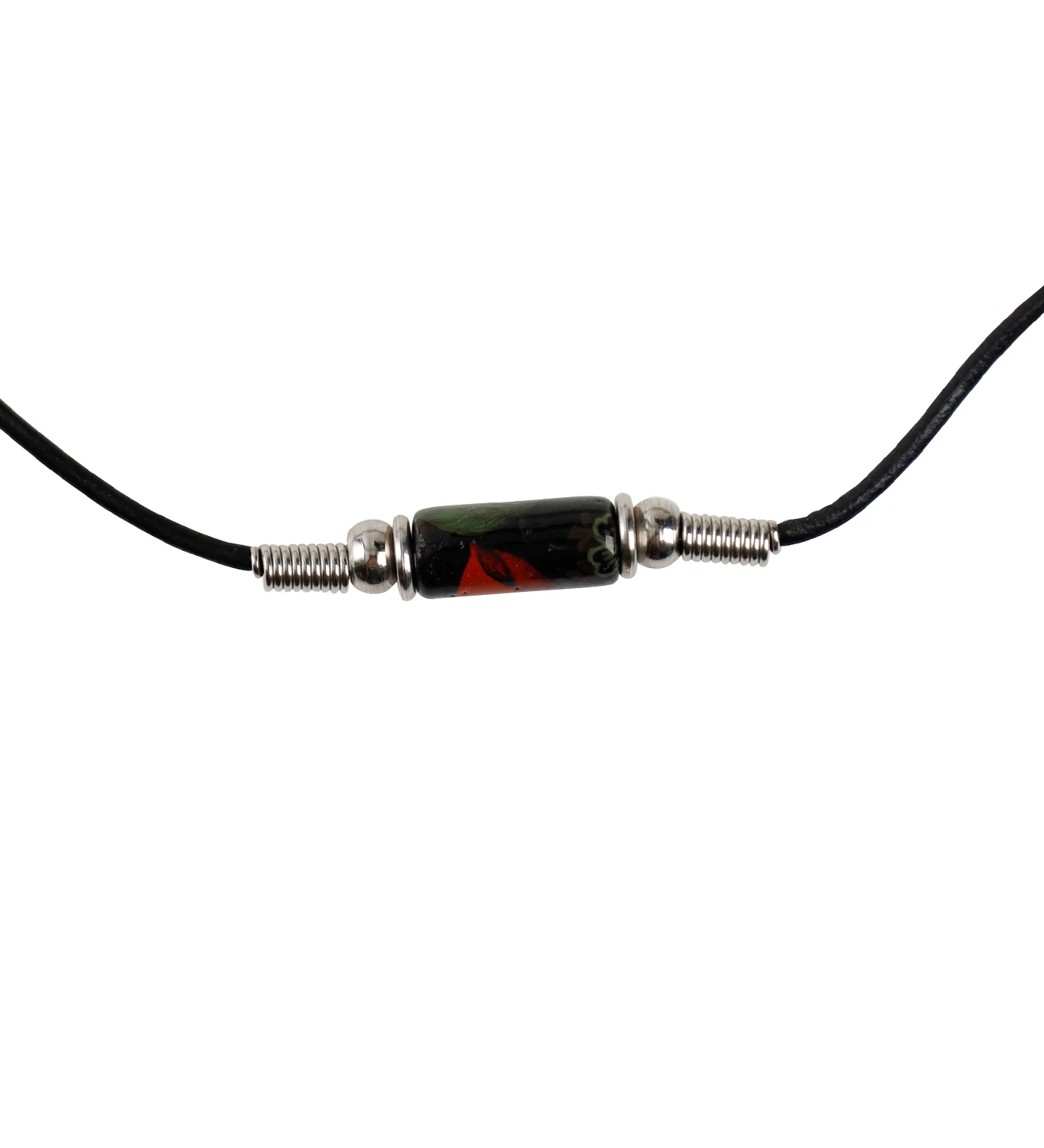 Painted Pendant String Necklace, Black/Silver/Green/Red (2F)