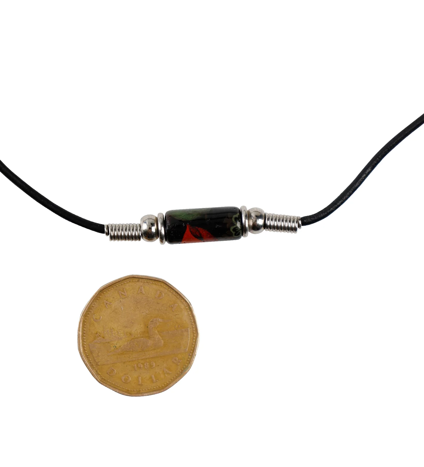 Painted Pendant String Necklace, Black/Silver/Green/Red (2F) - Image 2