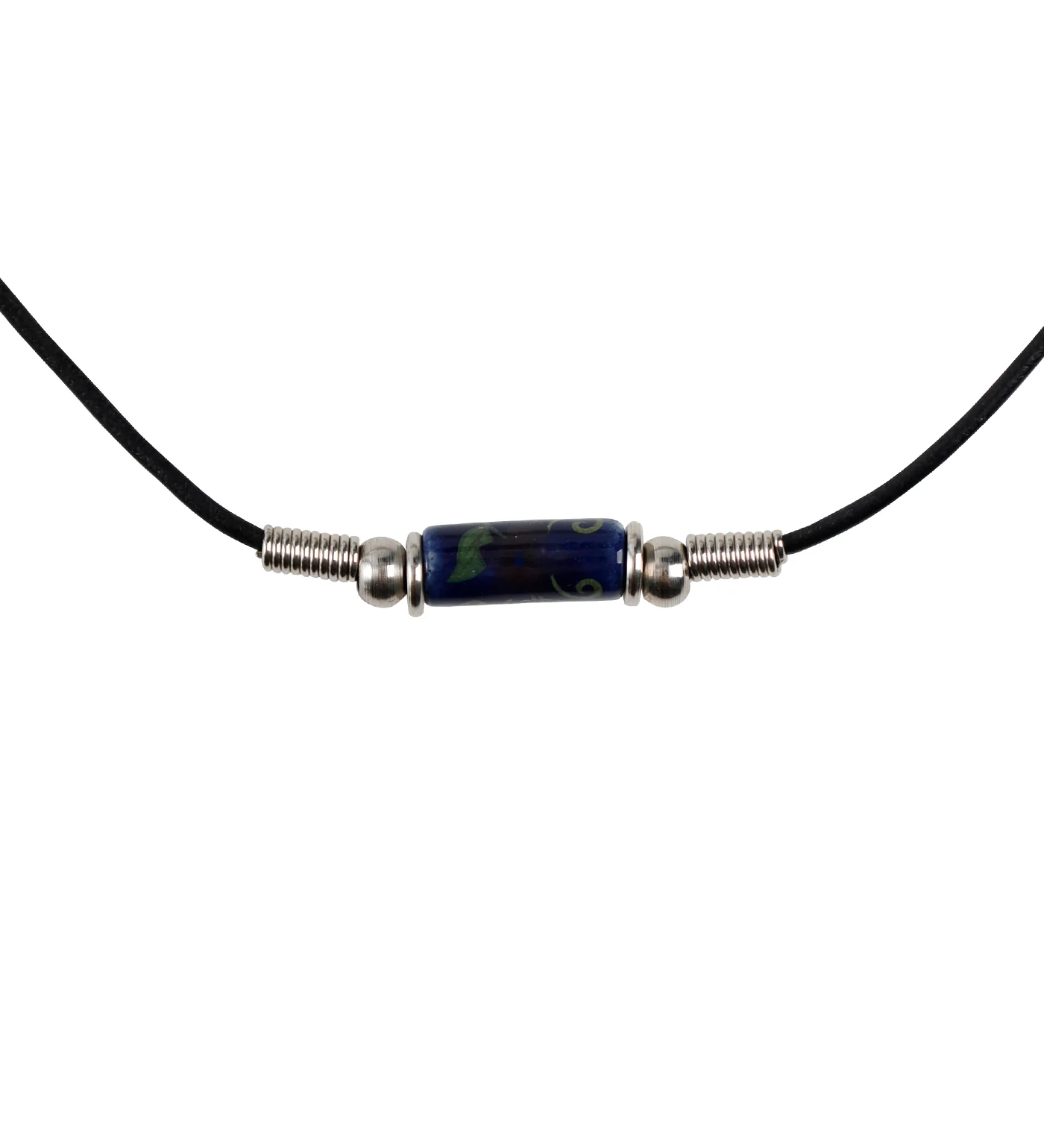 Painted Pendant Necklace, Black/Silver/Blue (2F)