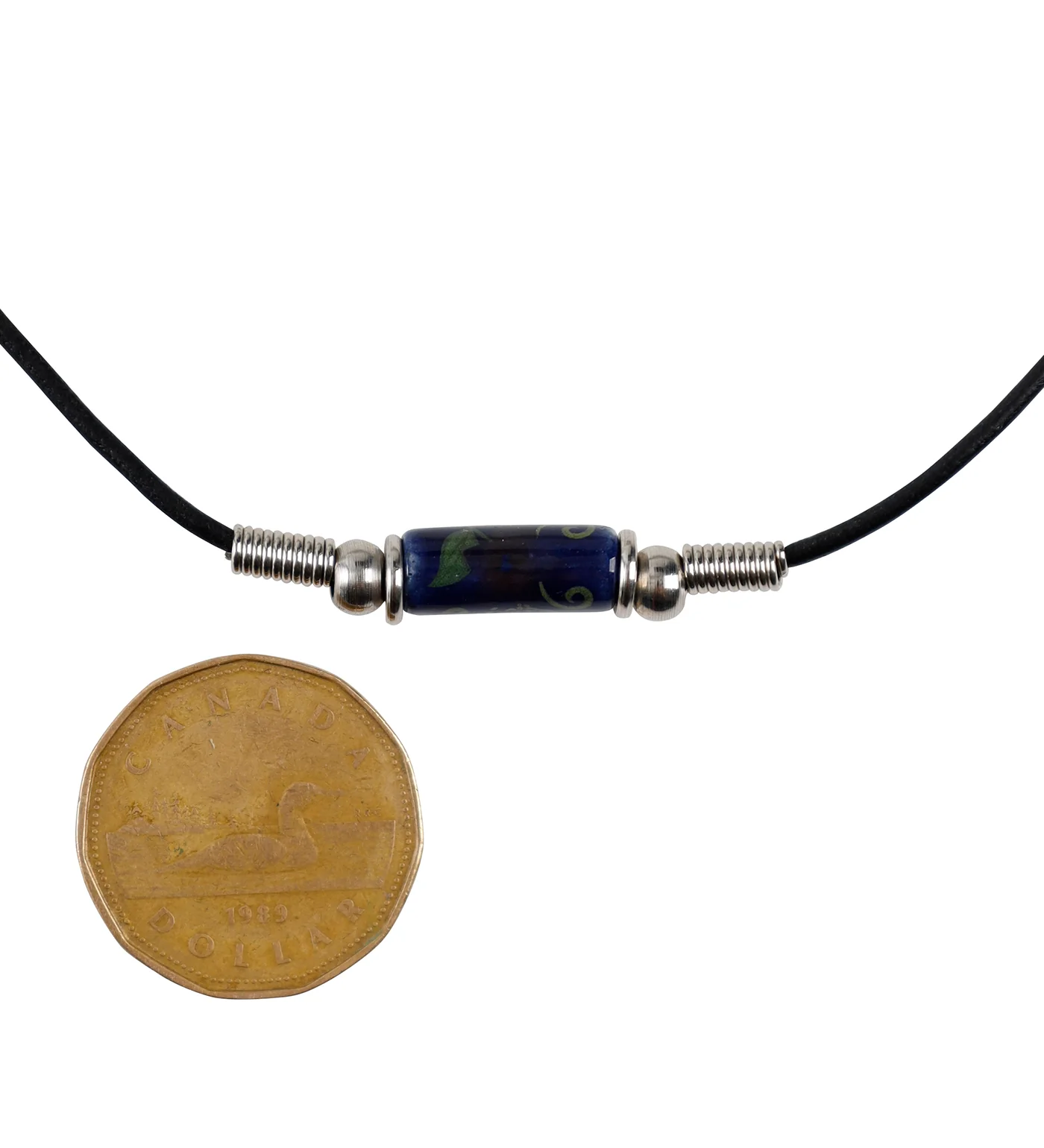 Painted Pendant Necklace, Black/Silver/Blue (2F) - Image 2