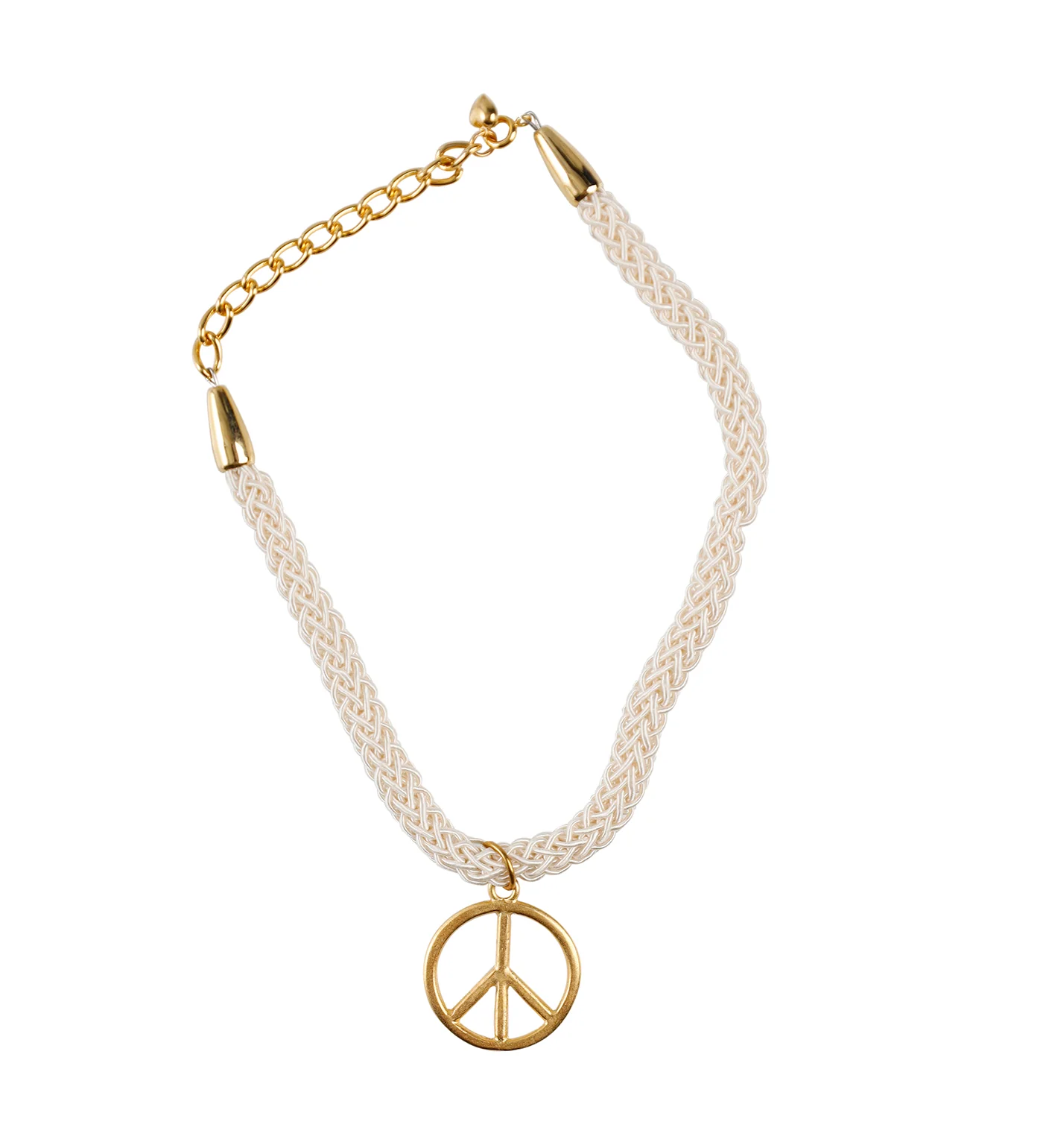 Peace Pendant Braided Choker, White/Gold (2F) - Image 3
