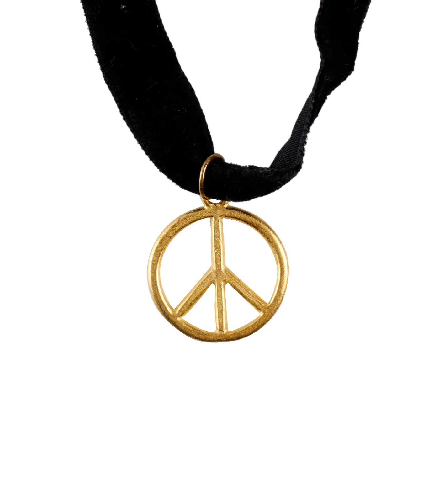 Peace Pendant Flat Choker, Black/Gold (2F)