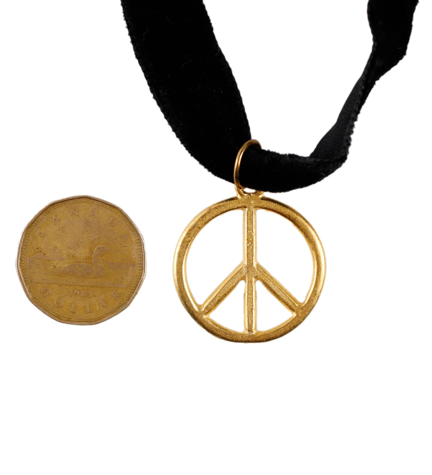 Peace Pendant Flat Choker, Black/Gold (2F) - Image 2