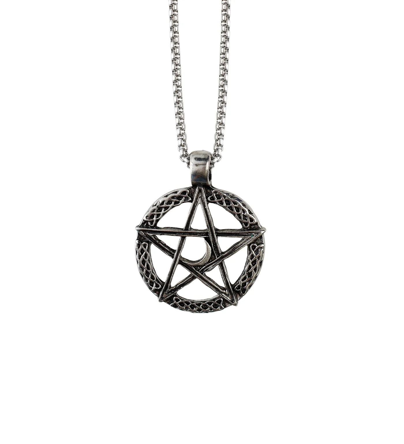 Pentagram and Moon EX-31557645, Silver/Black (2C)
