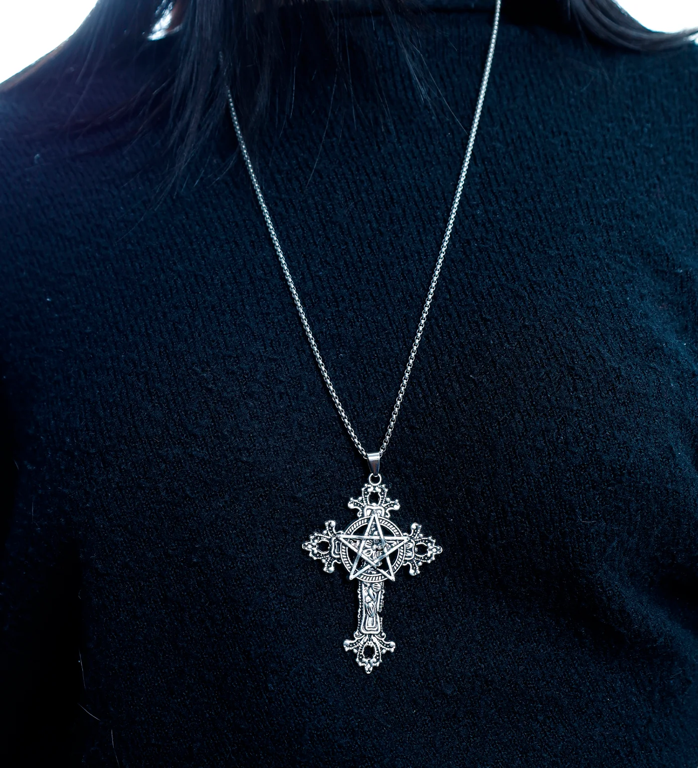 Pentagram Cross, Silver(2A) - Image 4