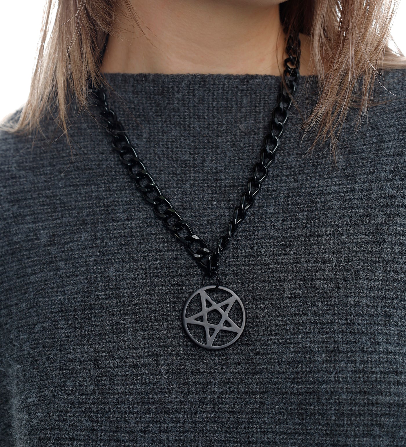 Pentagram Necklace(2C), Black/Black - Image 4