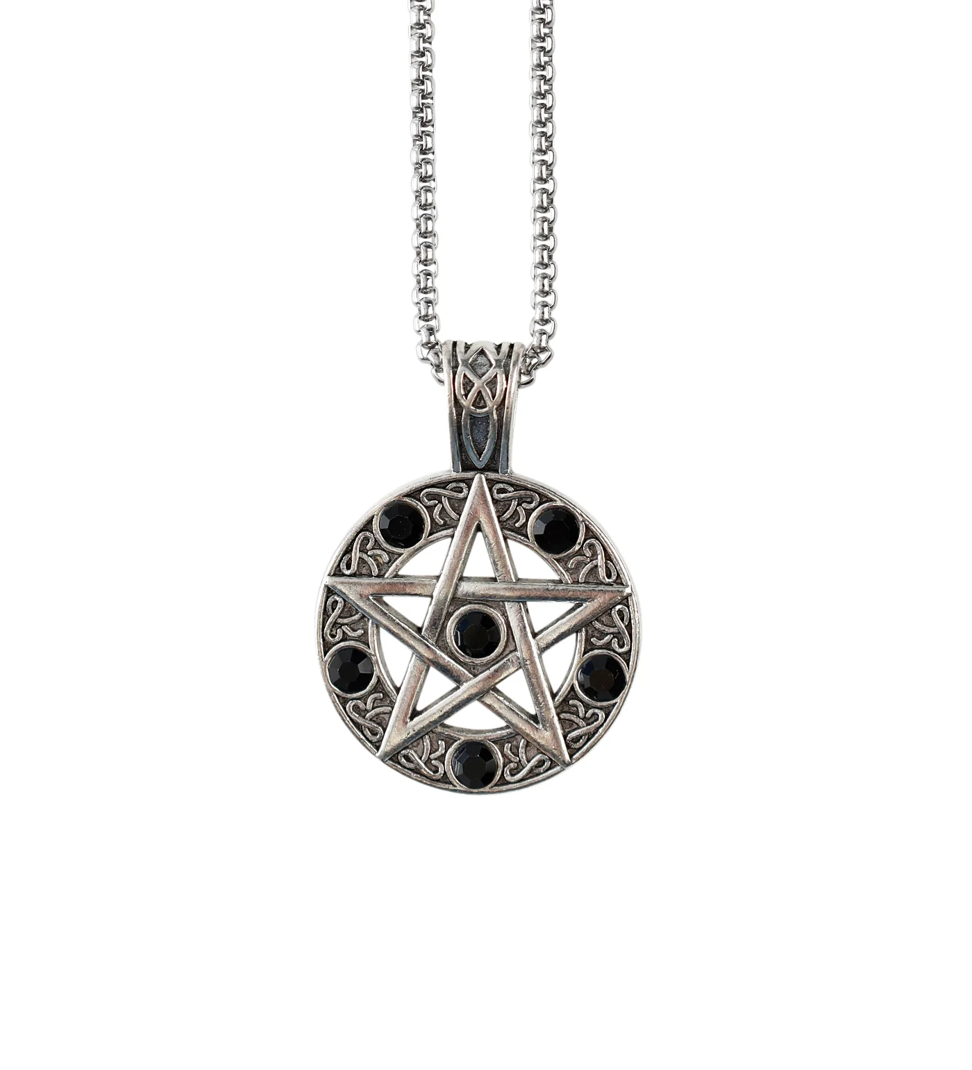 Pentagram W/ Black Gems EX-31214586, Silver/Black (2C)