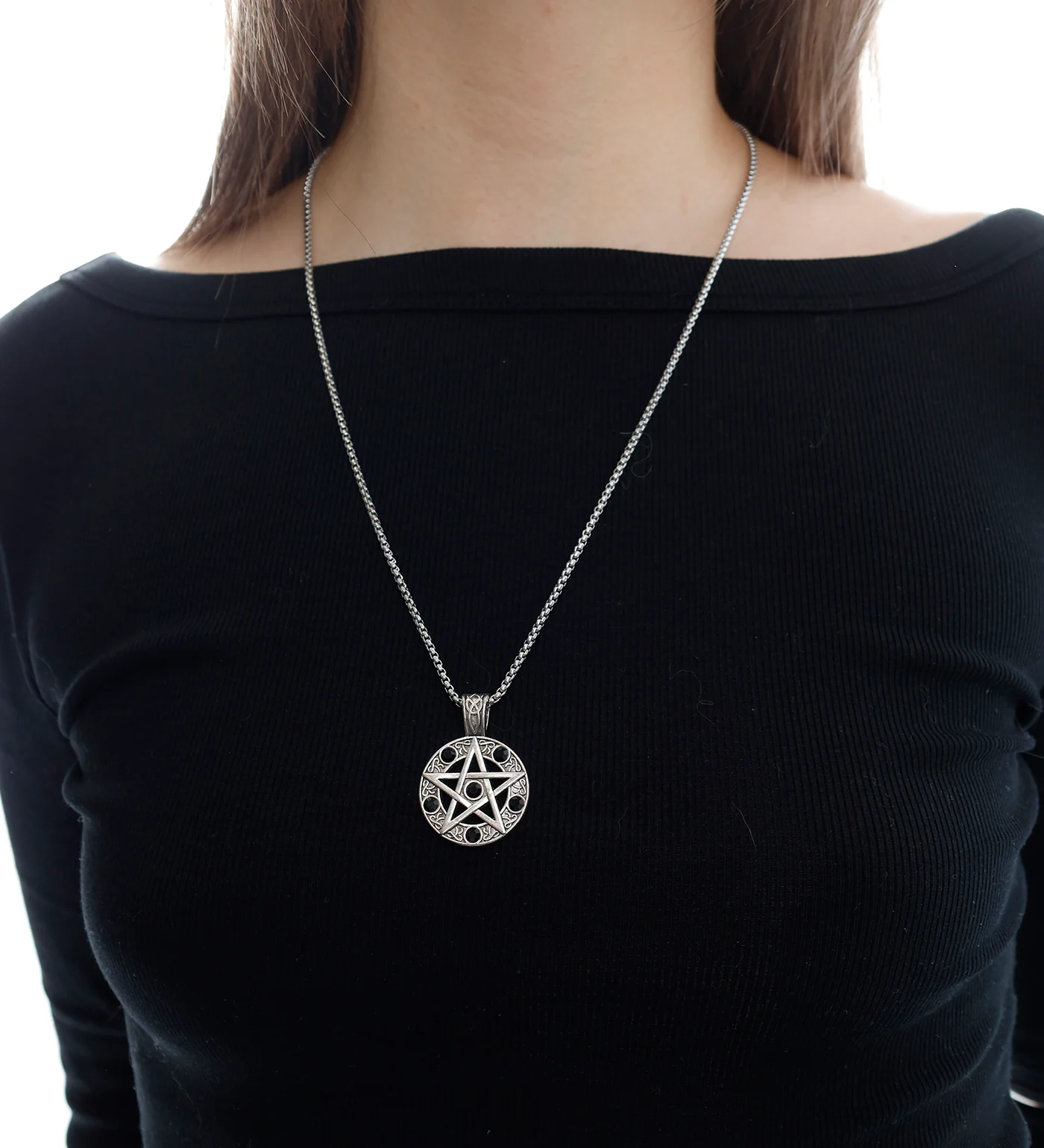 Pentagram W/ Black Gems EX-31214586, Silver/Black (2C) - Image 3