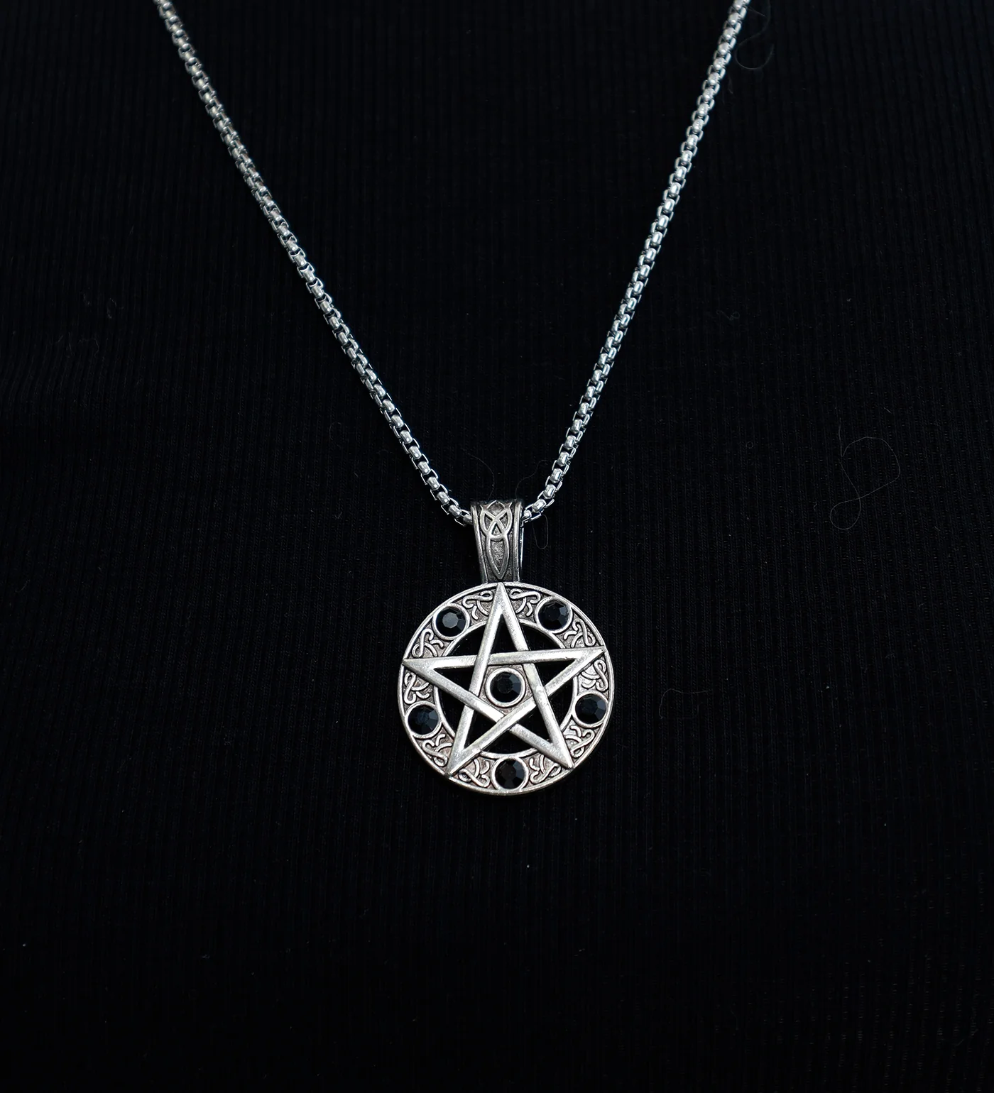 Pentagram W/ Black Gems EX-31214586, Silver/Black (2C) - Image 4