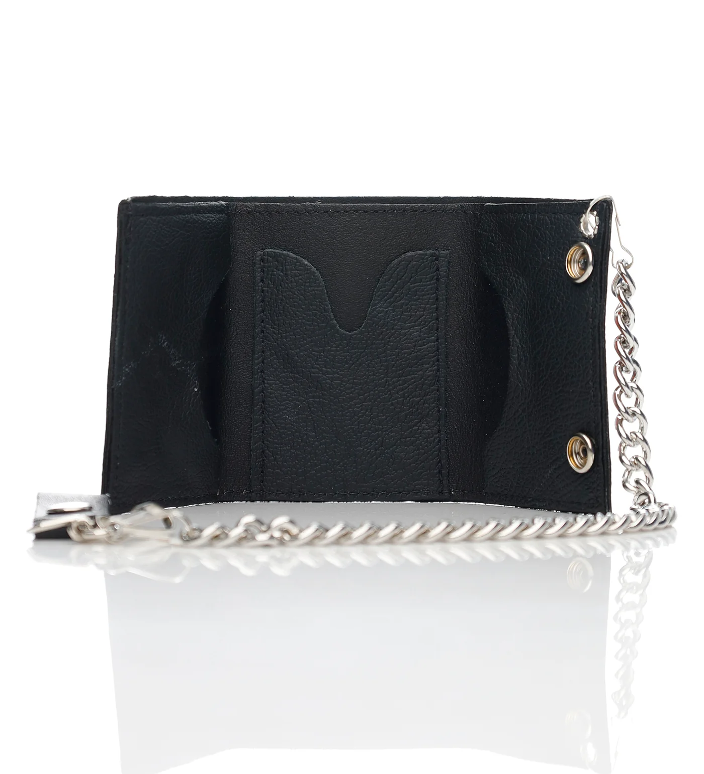 Pirate Skull Tri-fold Wallet W/Chain TC304-70s, Black/Silver - Image 2