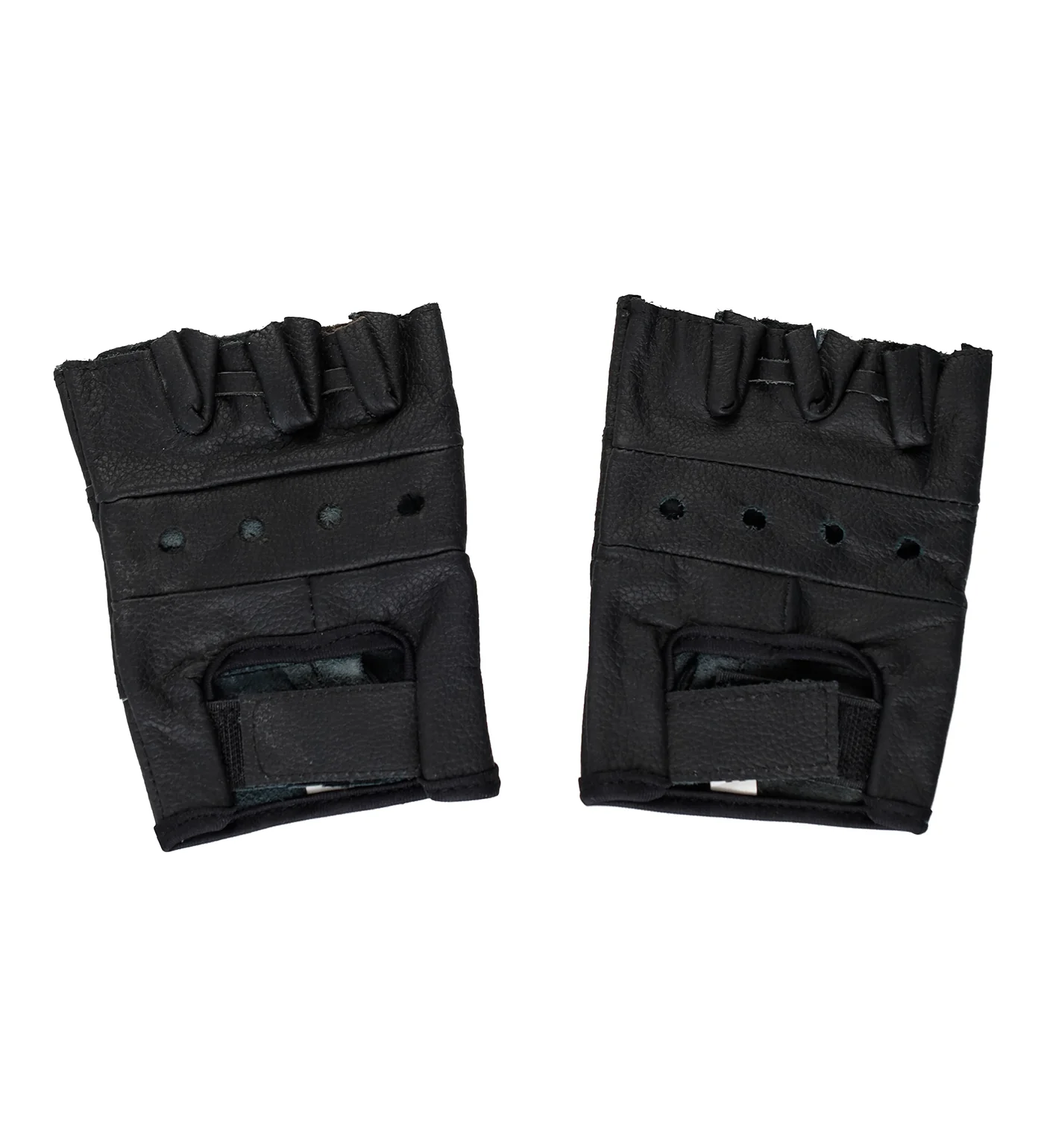 Plain Cowhide Split Leather Fingerless Gloves, Black