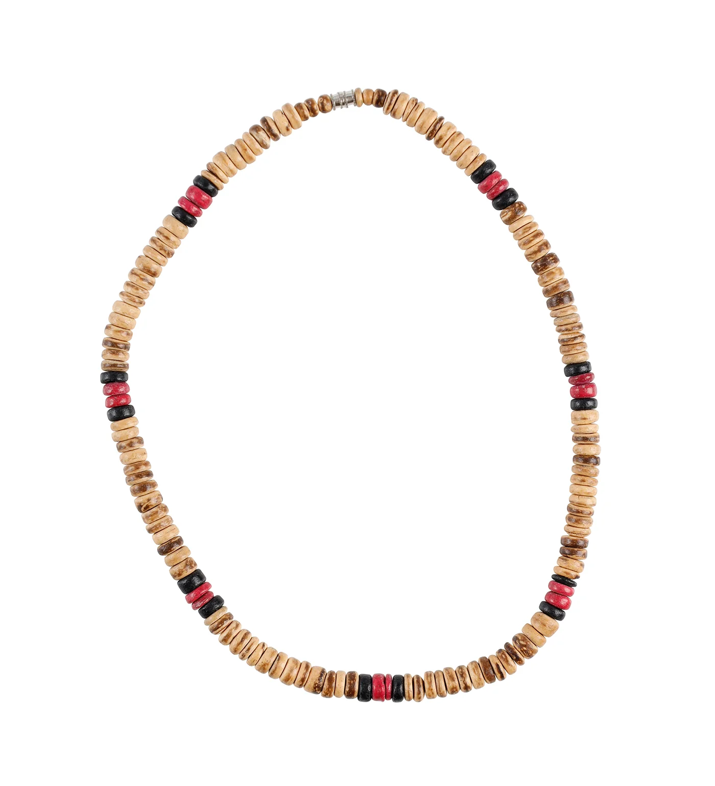 Puka Necklace, Light Brown/Black/Fuschia