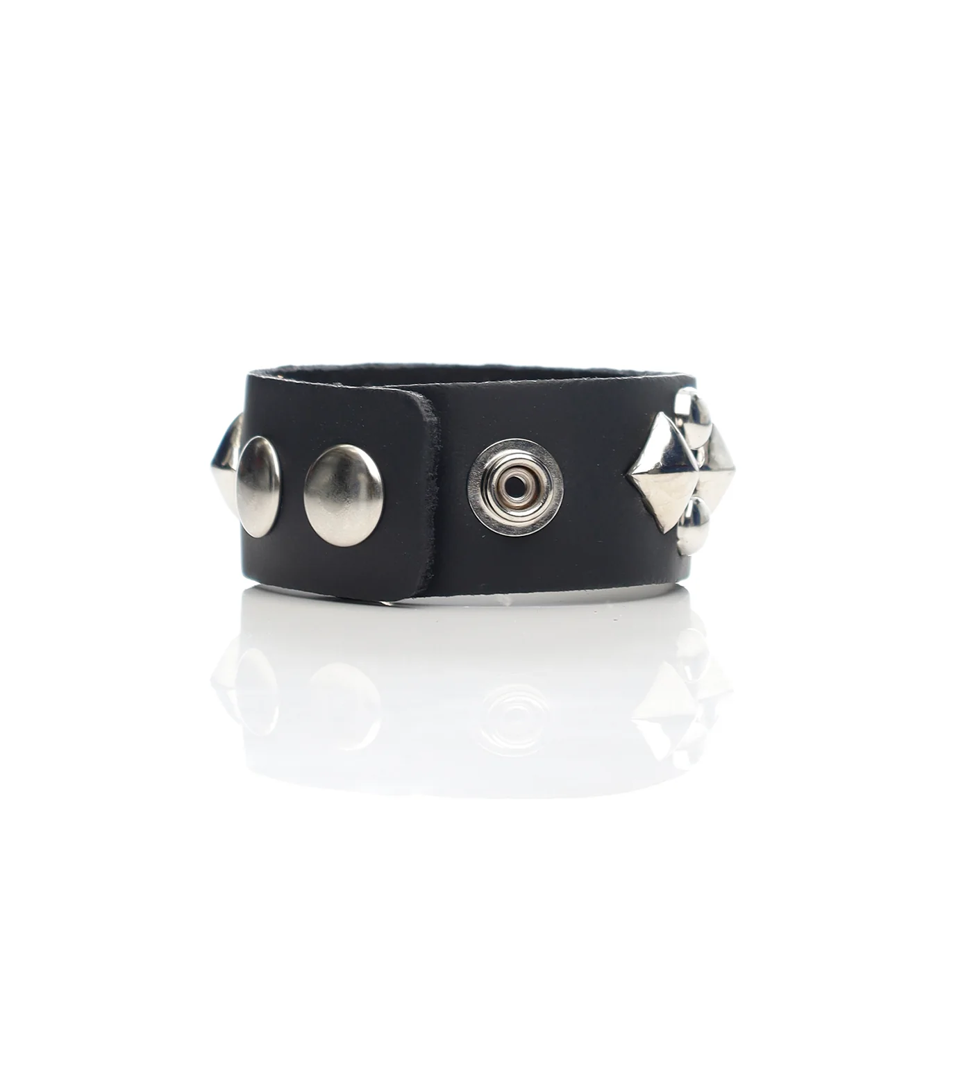 Pyramid & Round Stud Snap Bracelet, Black/Silver - Image 2