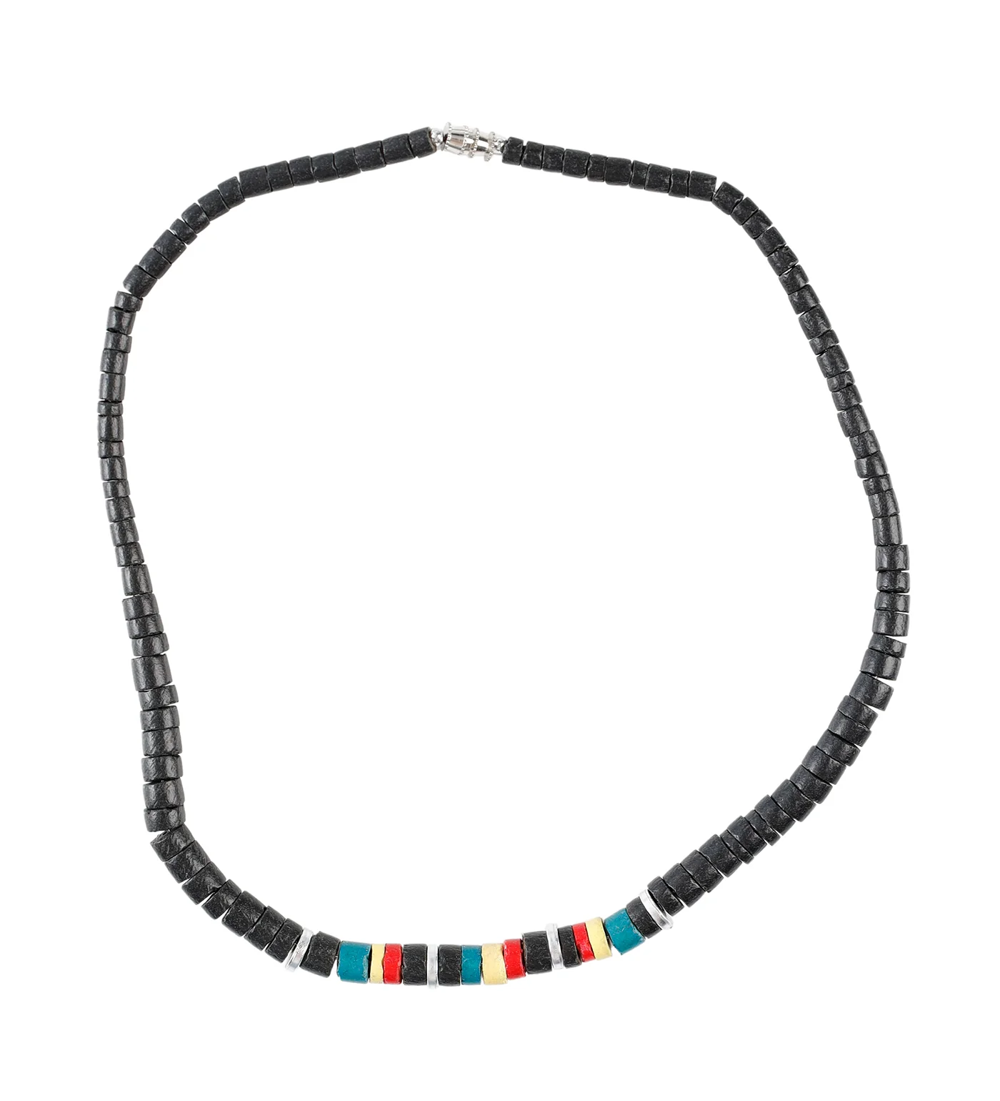 Wooden Rasta Necklace (3F), Black/Rasta