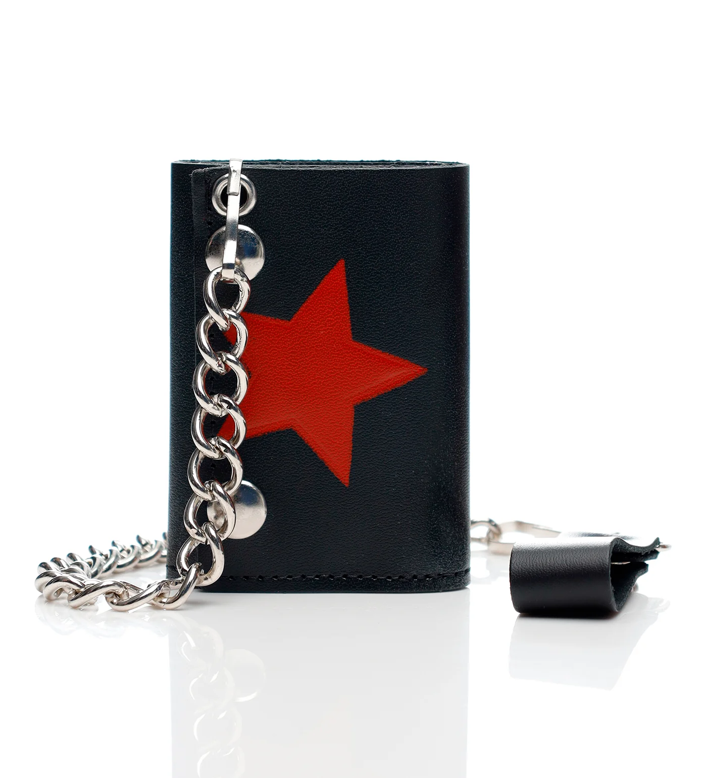 Red Star Tri-fold Wallet W/Chain TC304-5, Black/Red