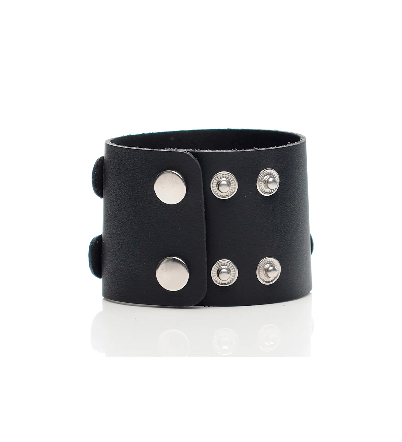 Riveted 2 Straps PU Leather Wristband, Black/Silver - Image 2