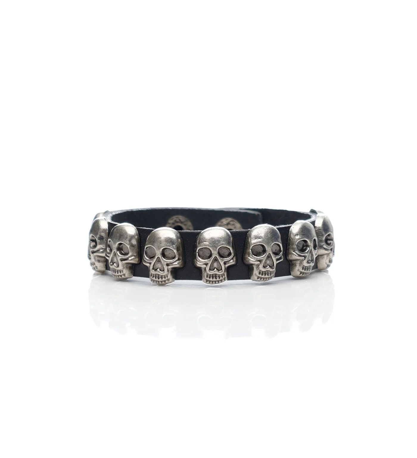 Skull PU Leather Bracelet, Black/Silver