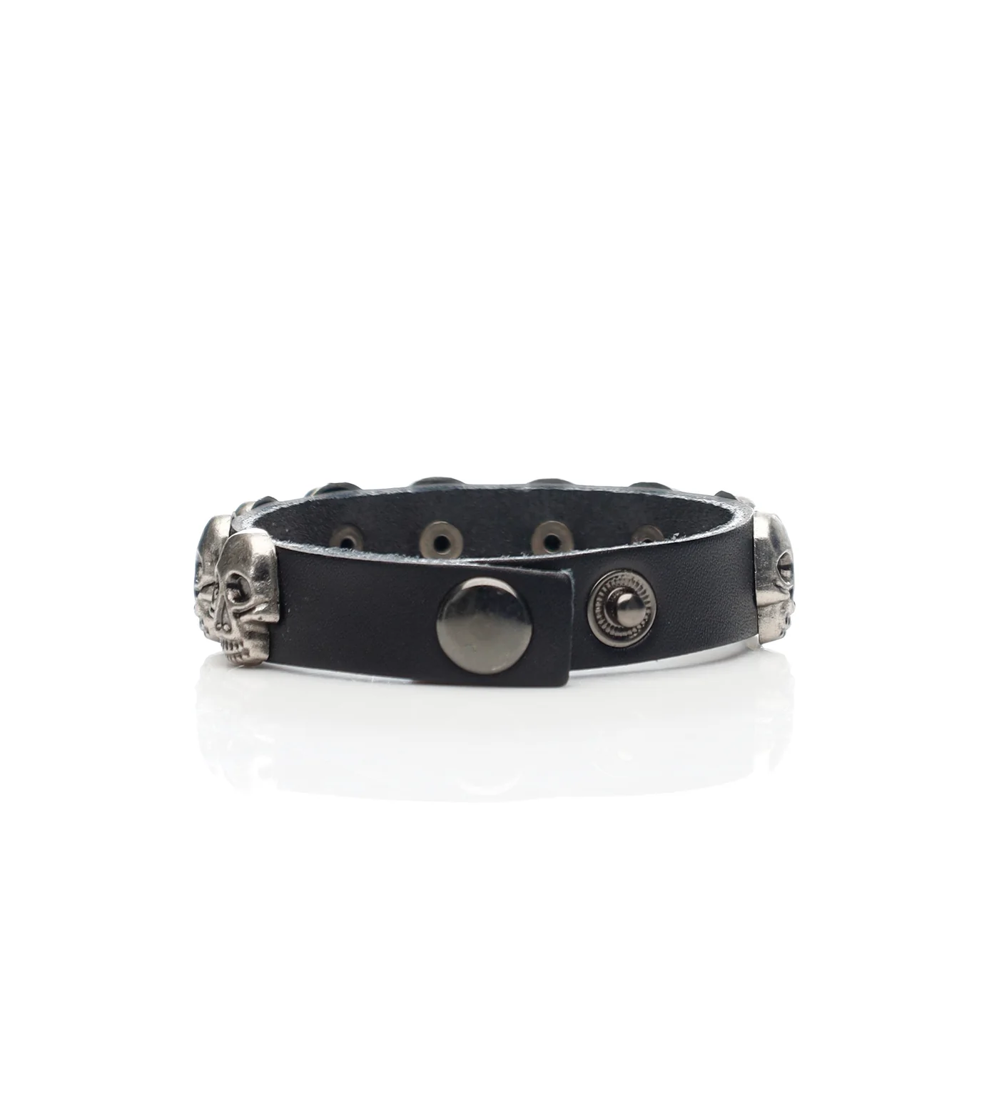 Skull PU Leather Bracelet, Black/Silver - Image 2