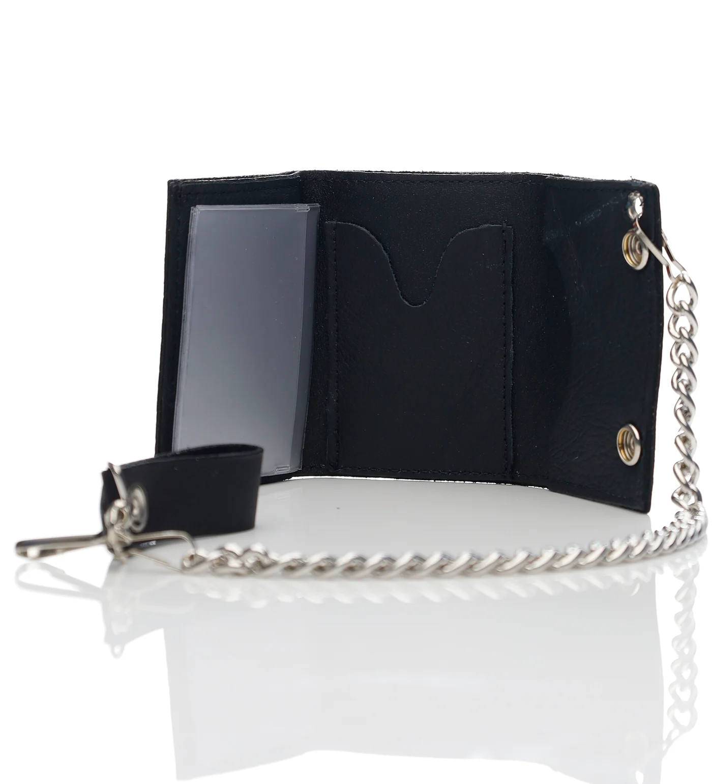 Skull & Cross Bones Tri-fold Wallet W/Chain TC304-6, Black/White - Image 3