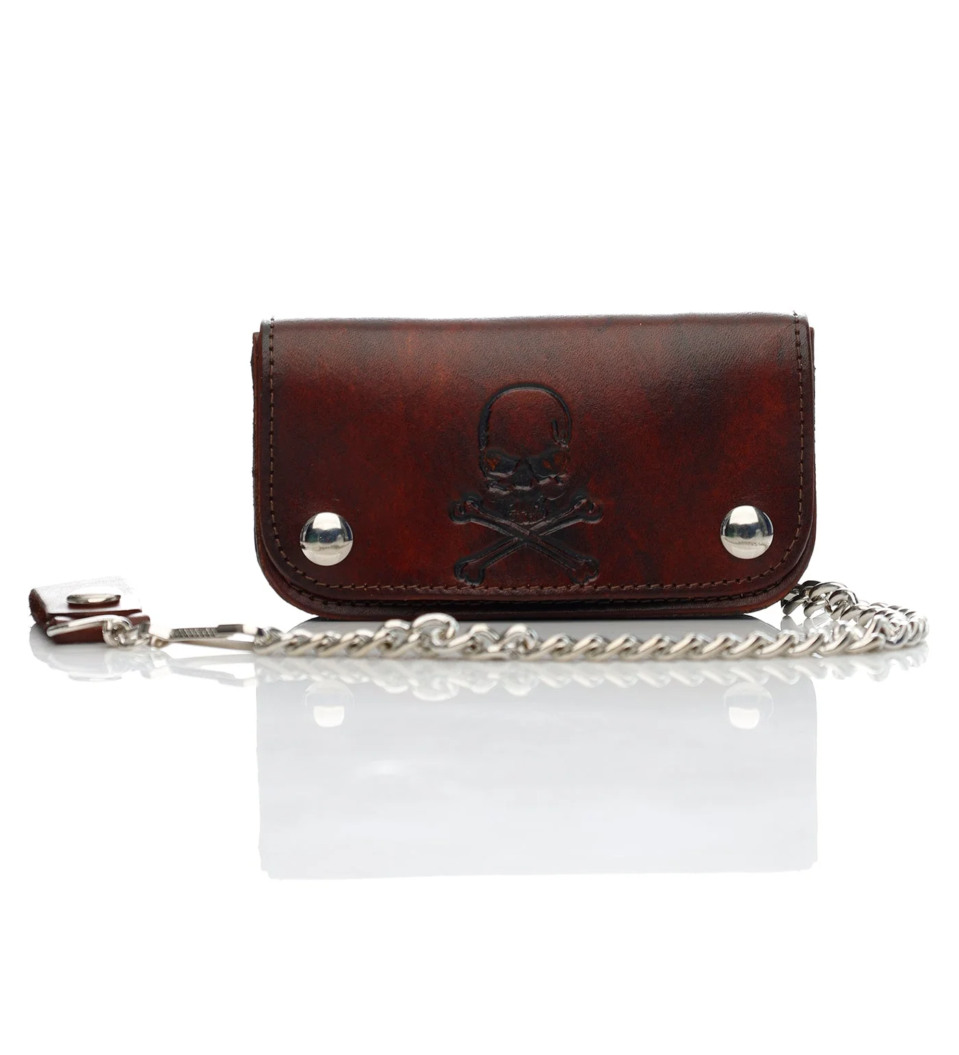 Skull & Crossbones 6" Biker Wallet W/Chain AB412-6, Antique Brown