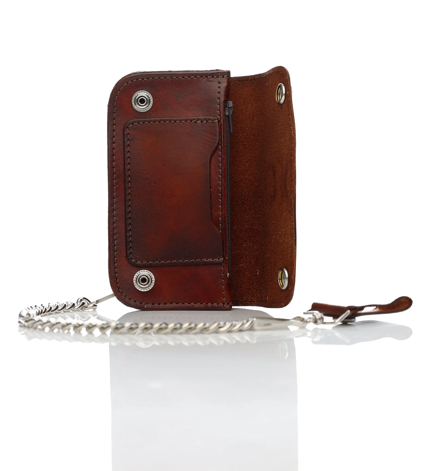 Skull & Crossbones 6" Biker Wallet W/Chain AB412-6, Antique Brown - Image 2