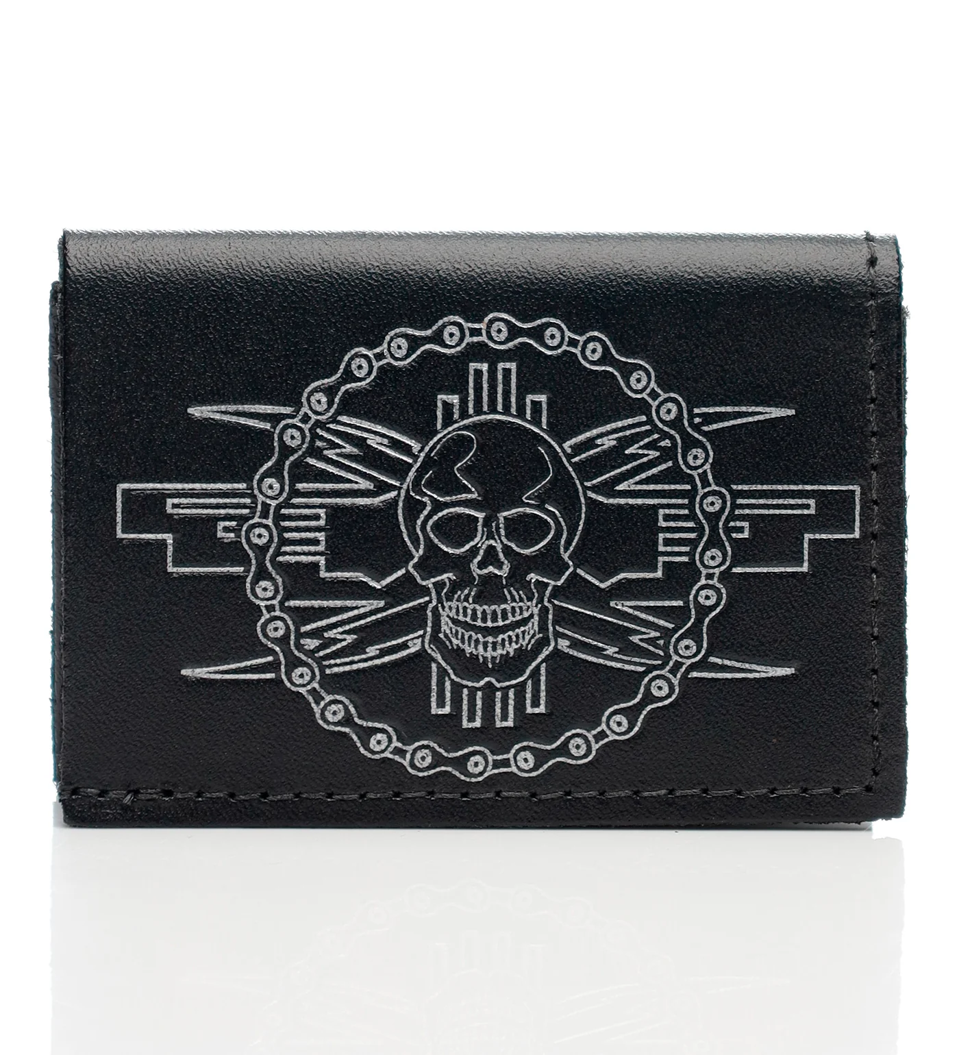 Skull/Motorcycle Chain Tri-fold Wallet TF301-54, Black