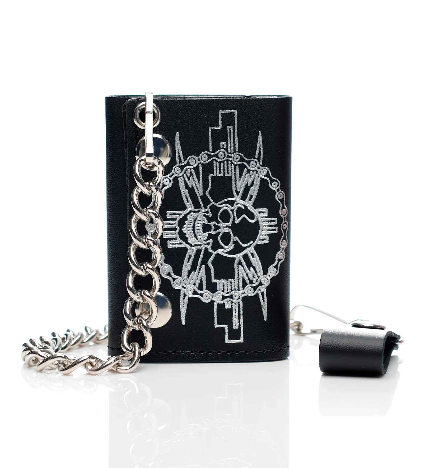 Skull MotorCycle Chain Tri-fold Wallet W/Chain TC304-54, Black/Silver
