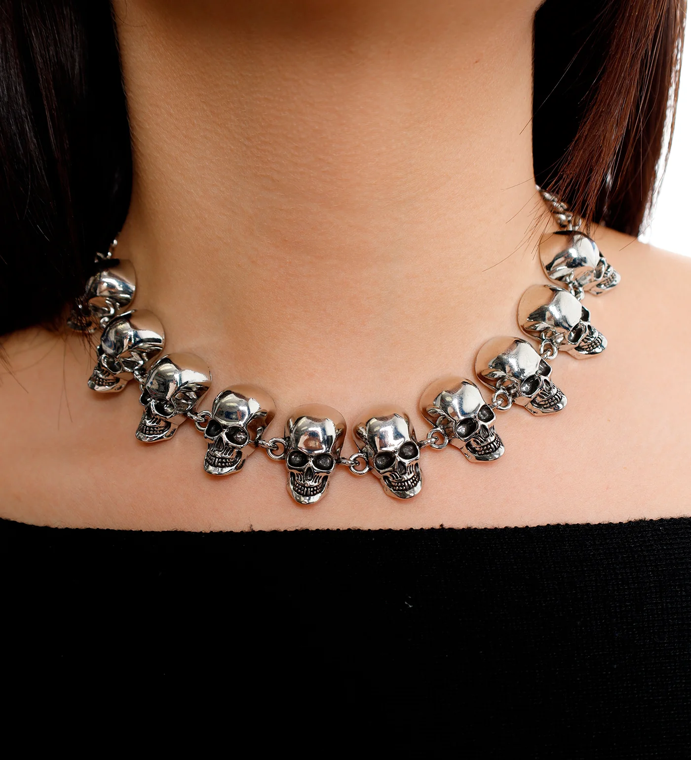 Skull Necklace/Choker, Silver(2E) - Image 3