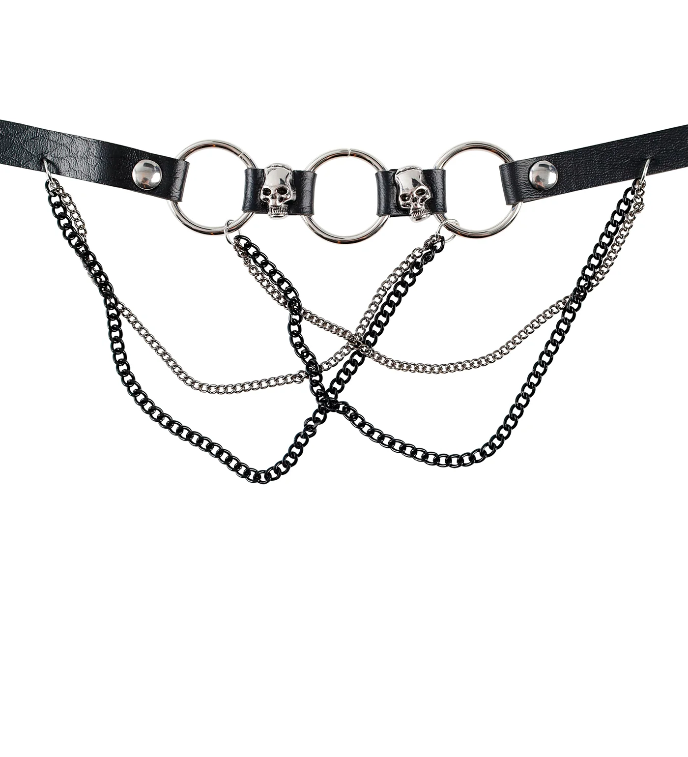 Skull W.Chain Choker, Black/Silver