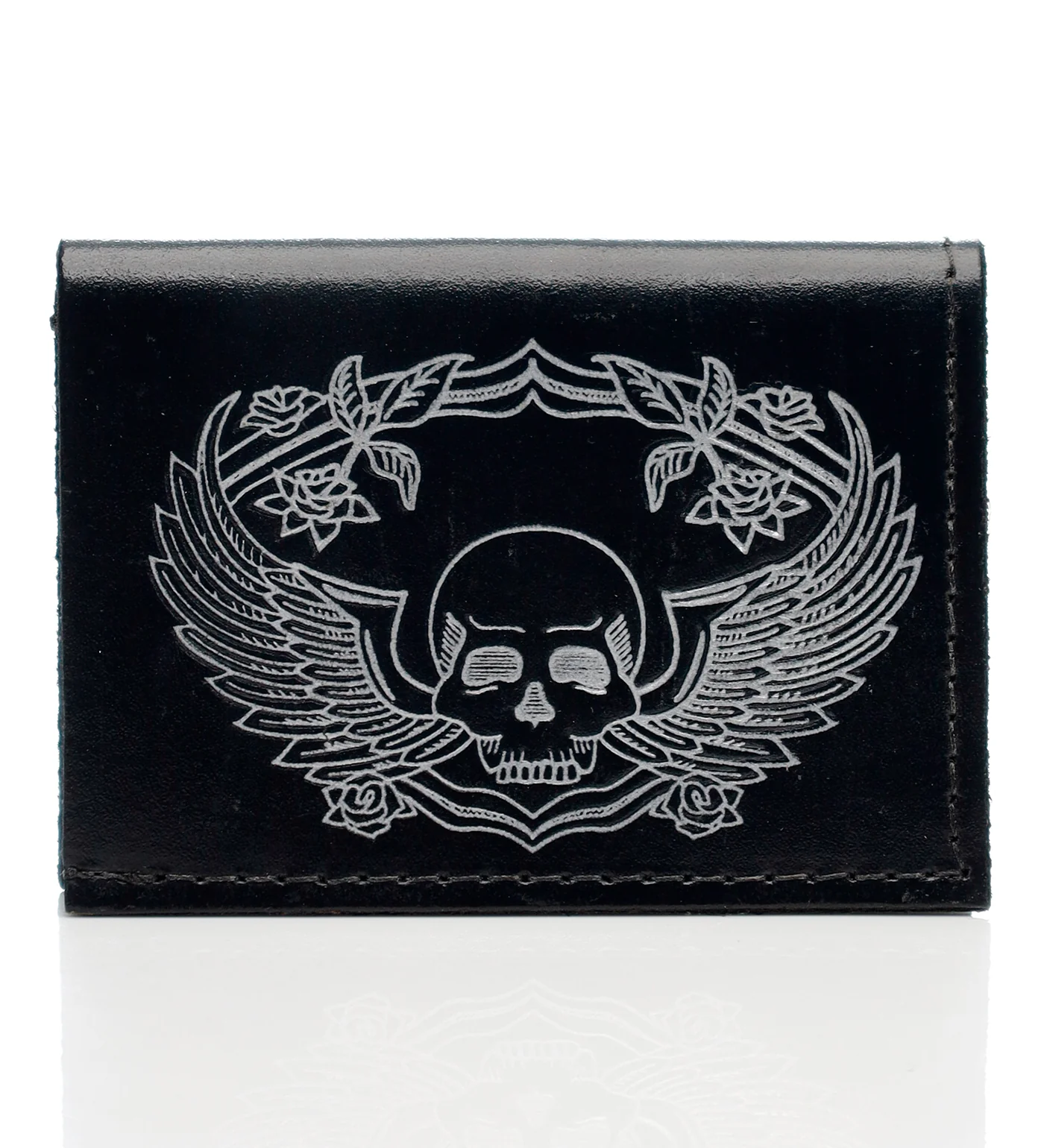 Skull/Wings Tri-fold Wallet TF301-34, Black