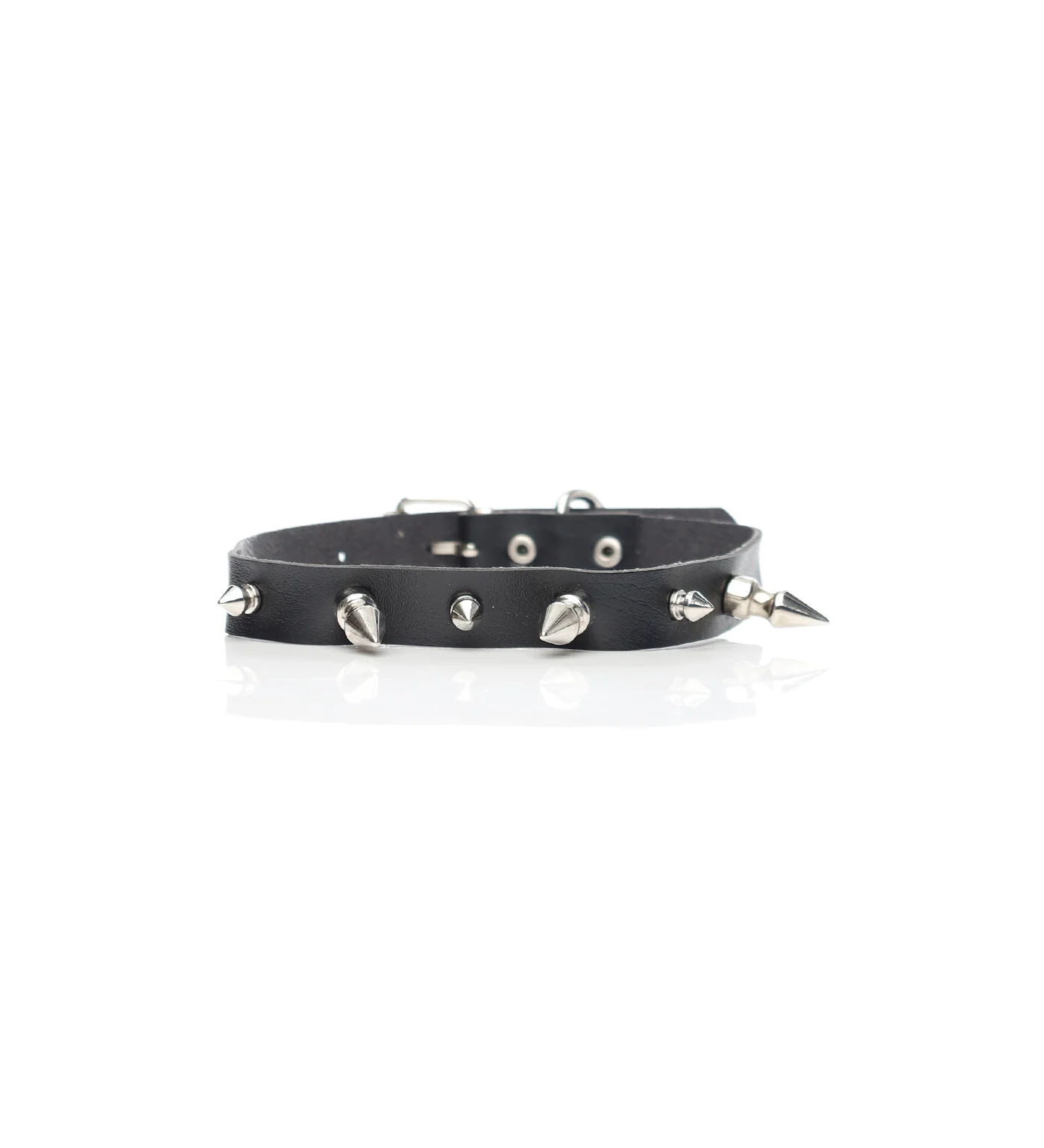 Small/Large Spikes PU Leather Choker, Black/Silver