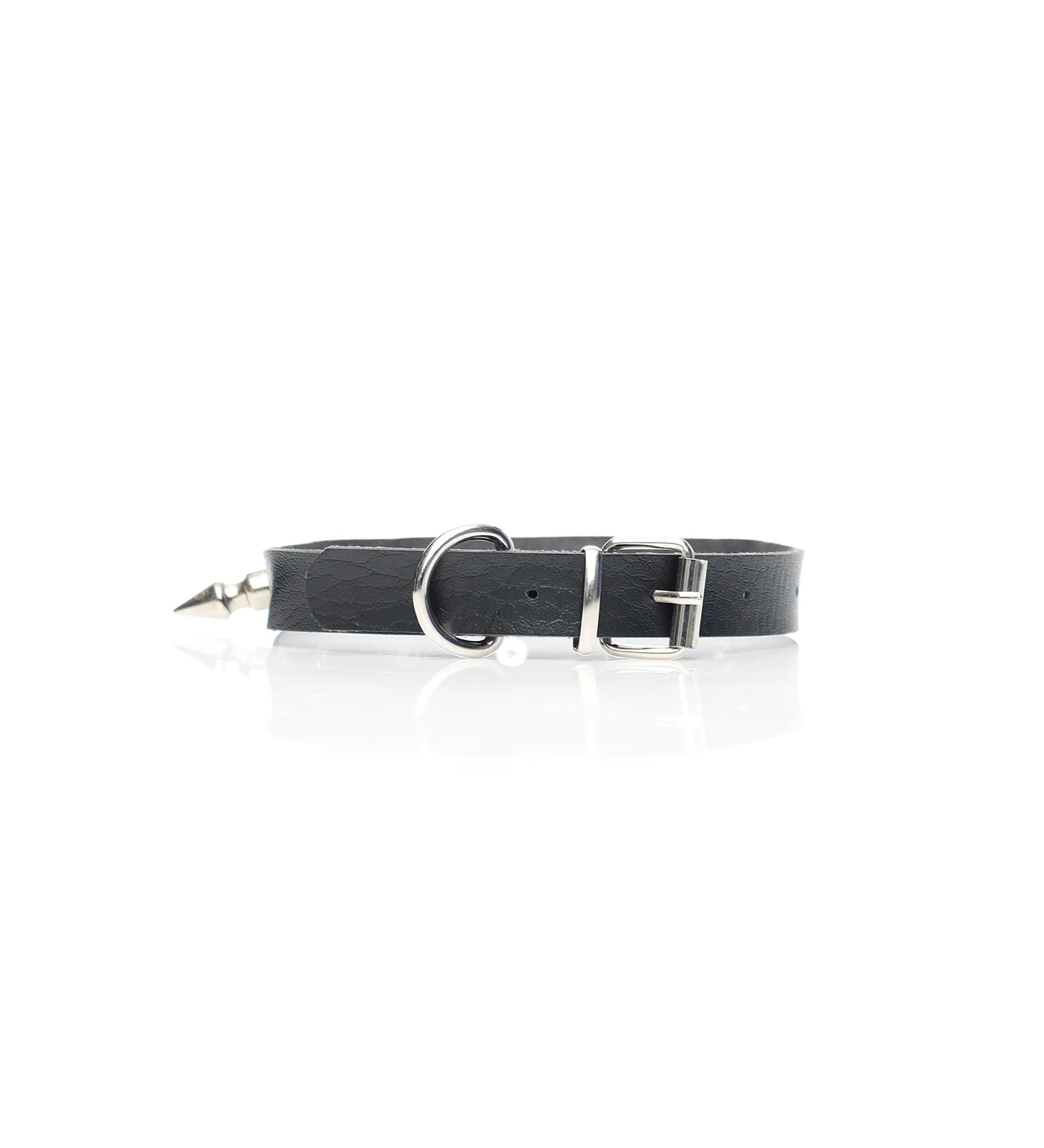 Small/Large Spikes PU Leather Choker, Black/Silver - Image 2