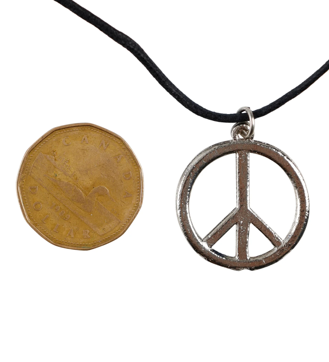 Small Peace Sign String Necklace, Black/Silver(2F) - Image 2
