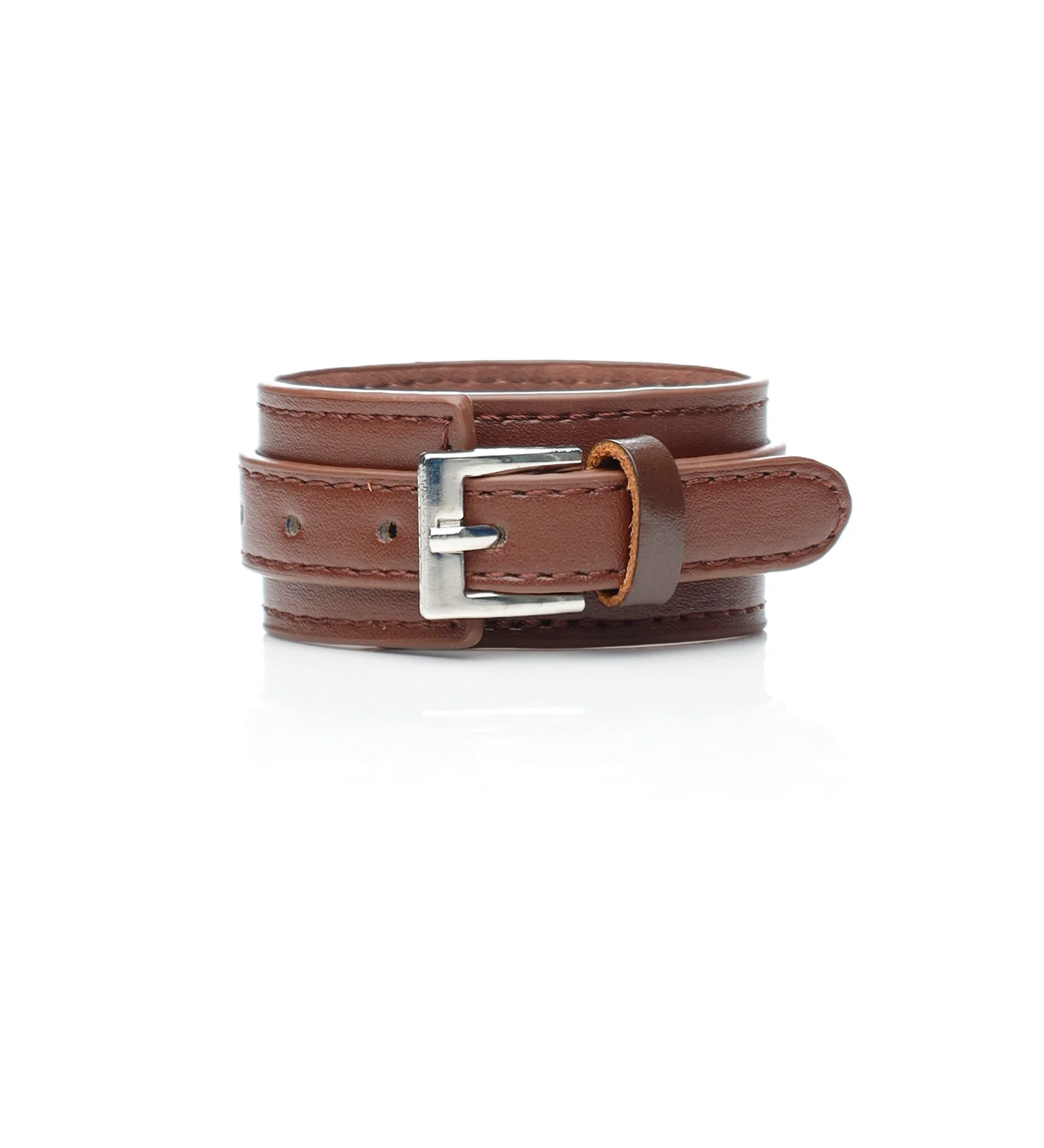 Small PU Leather Wristband, Brown - Image 2