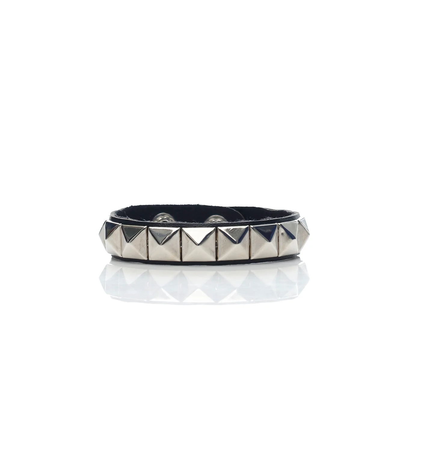 Small Pyramid Studs PU Leather Bracelet, Black/Silver