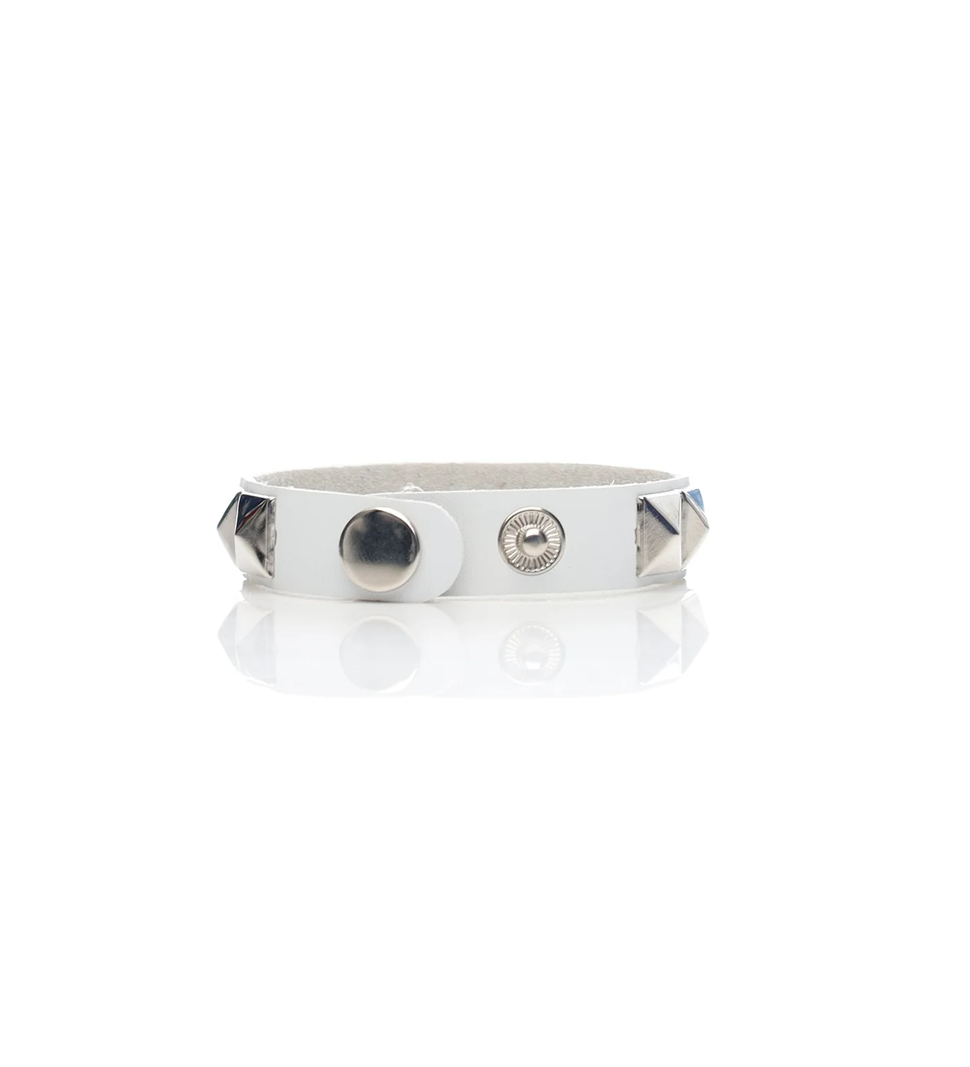 Small Pyramid Studs PU Leather Bracelet, White/Silver - Image 2