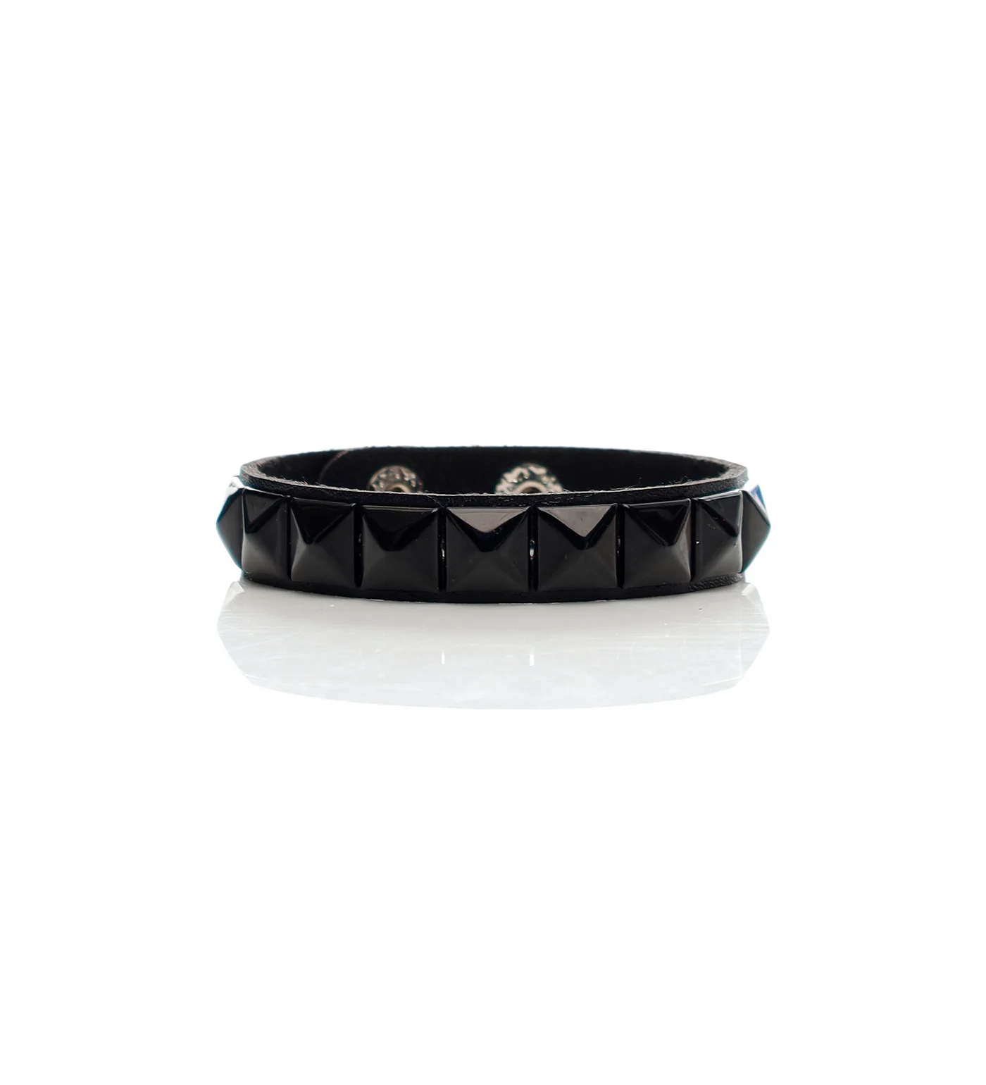 Small Pyramid Studs PU Leather Bracelet, Black/Black