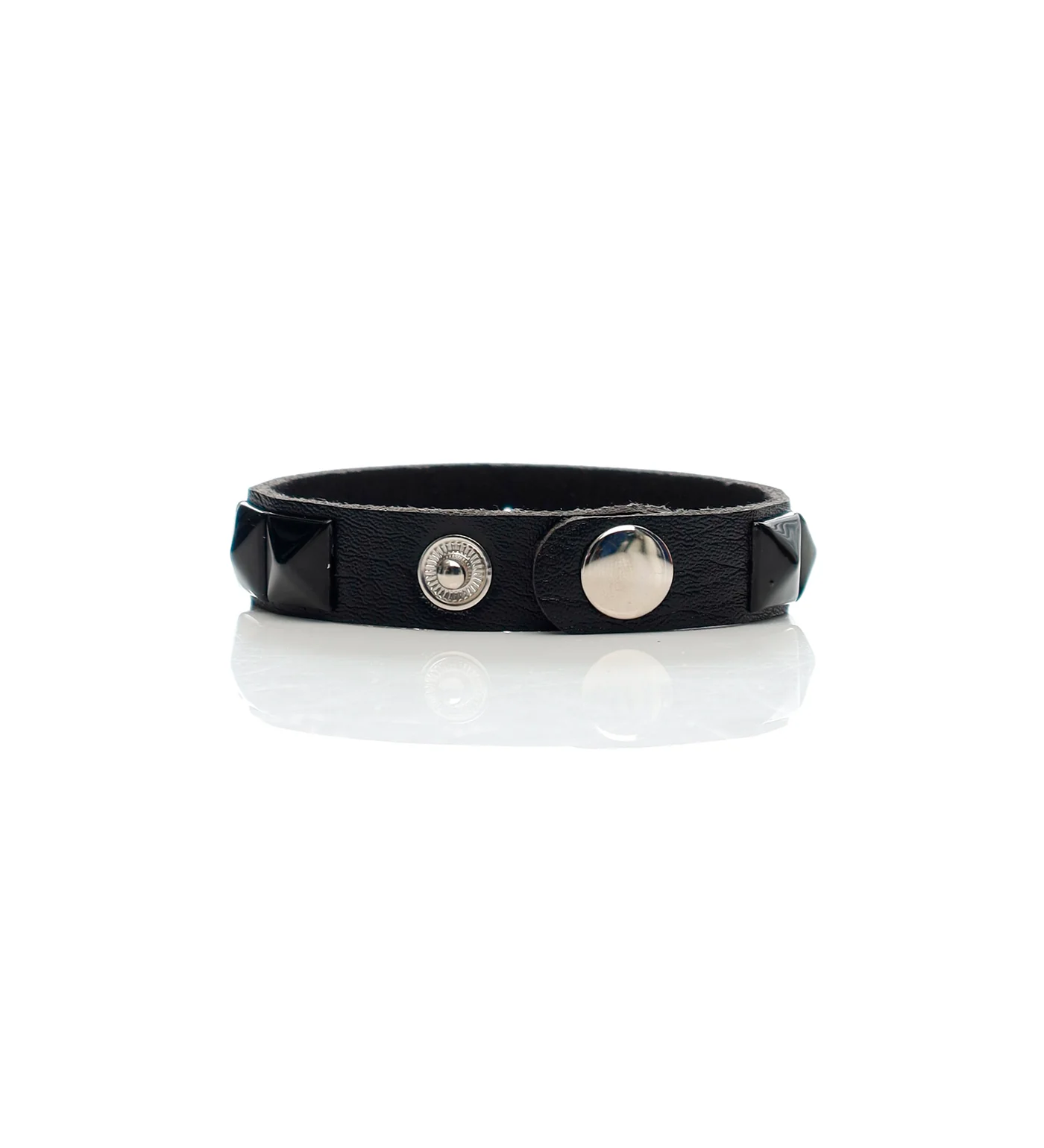 Small Pyramid Studs PU Leather Bracelet, Black/Black - Image 2