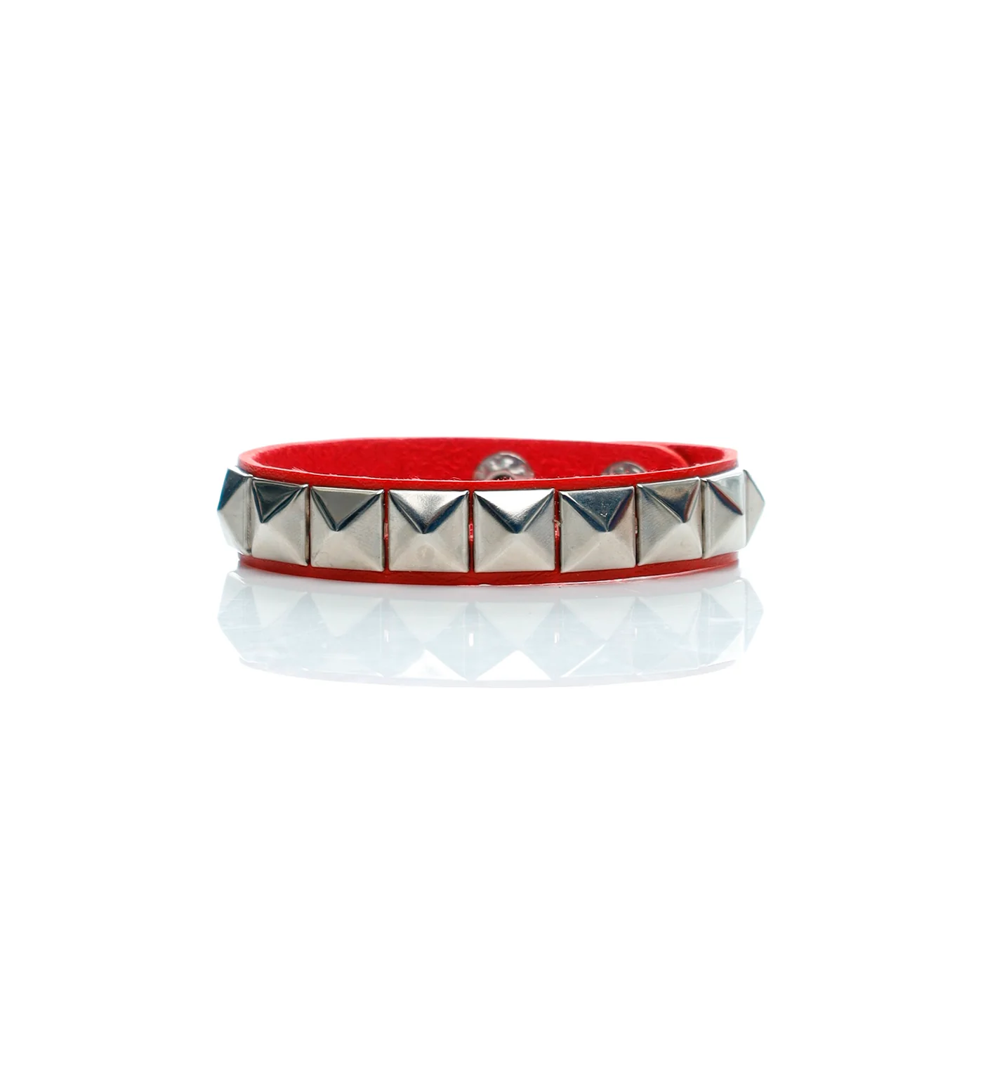 Small Pyramid Studs PU Leather Bracelet, Red/Silver
