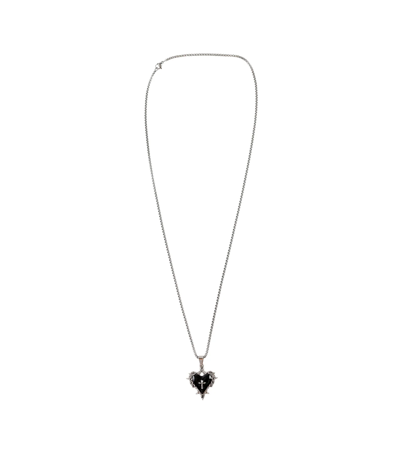 Small Spiked Heart w/ Cross Design Design, Silver/Black (2E) - Image 2